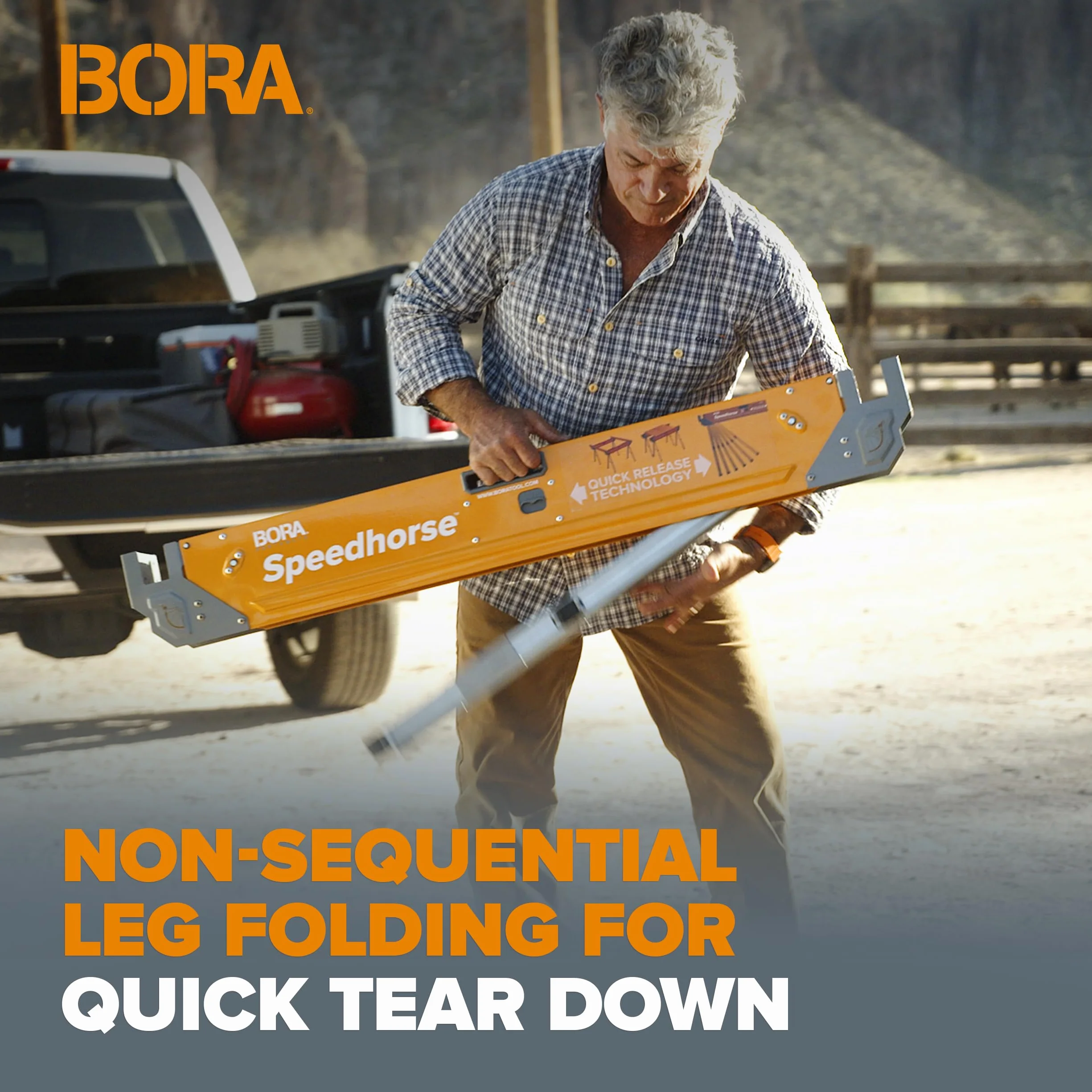 Bora PORTAMATE Speedhorse PM-4500T dwupak, 30 x szybsza natychmiastowa konfiguracja, niesekwencyjne składanie nóg, nośność 1633 kg na parę, metalowy blat na 2 x 4 cm, wytrzymała, profesjonalna piła