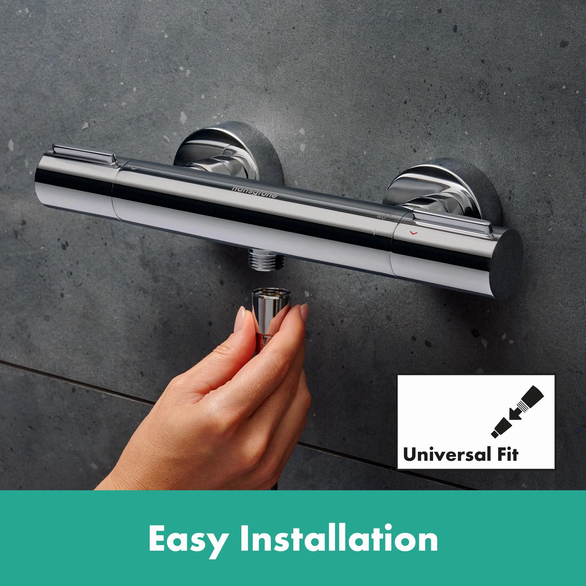 hansgrohe Ecostat Element - bateria termostatyczna prysznicowa natynkowy z EcoStop+, armatura prysznicowa z zabezpieczeniem przy 40 °C, thermostat, kran do 1 odbiornika, chrom, 13346000