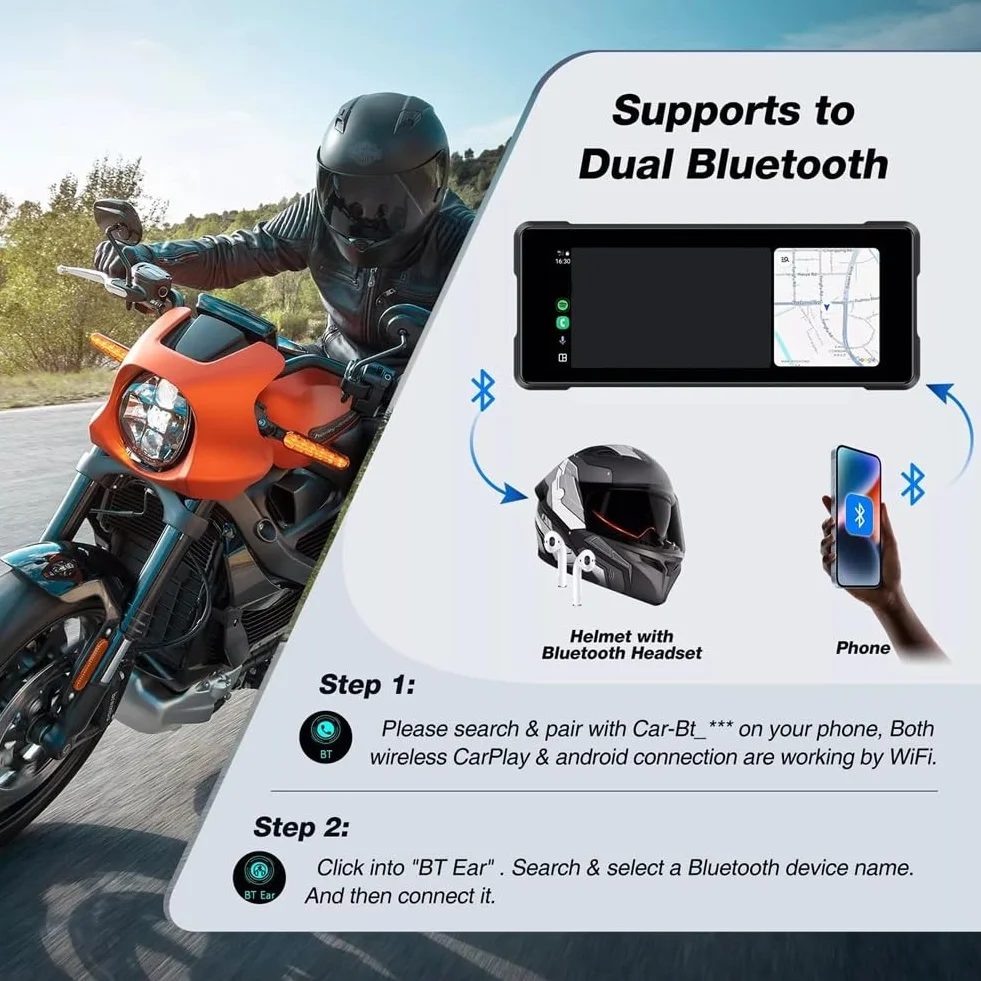 Motocykl 6,86-calowy przenośny ekran Bluetooth nawigacja GPS IP68 wodoodporny bezprzewodowy odtwarzacz Carplay Android Auto MP5