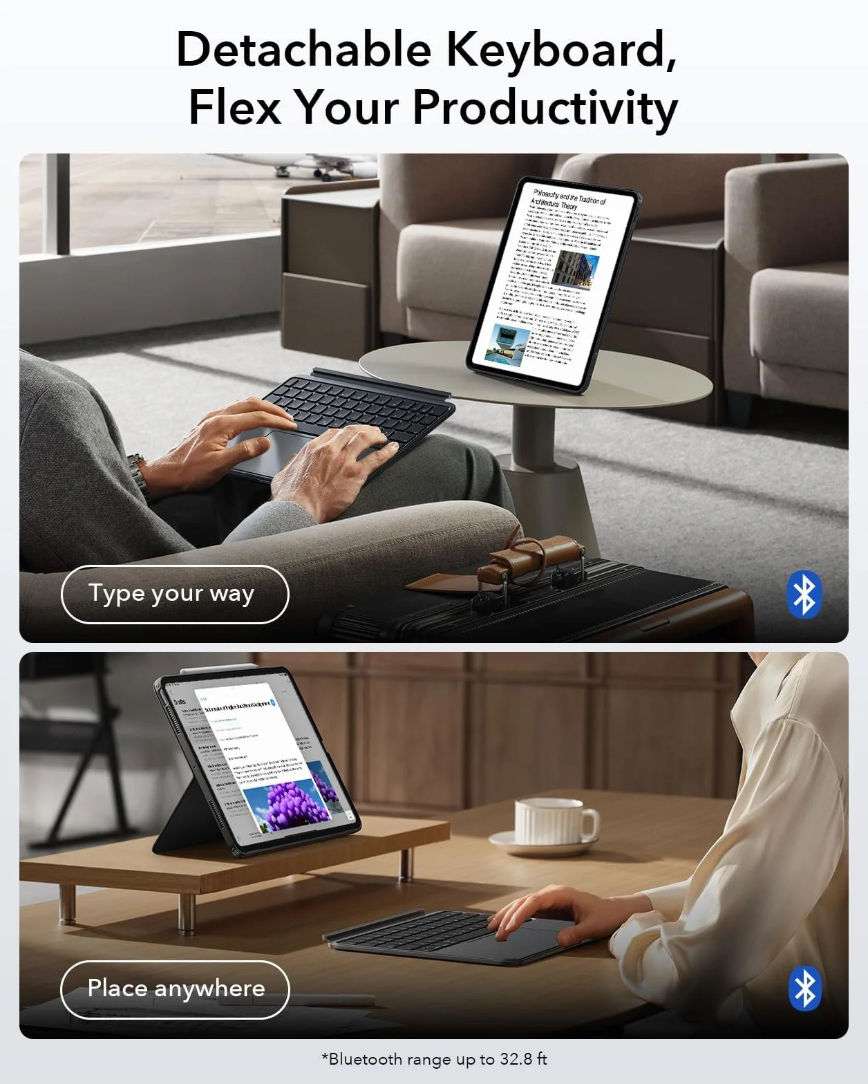 ESR Etui z klawiaturą do iPad Air 11" (M3/M2) i 10,9" (5/4. generacji) - magnetyczna zdejmowana klawiatura, duży gładzik Click-Anywhere