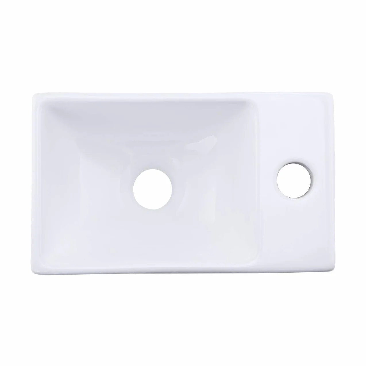 KES Umywalka łazienkowa montowana na ścianie, prostokątna mała szatnia umywalka prawy otwór na kran, 30 cm x 16 cm porcelana ceramiczna biała, BWS100R