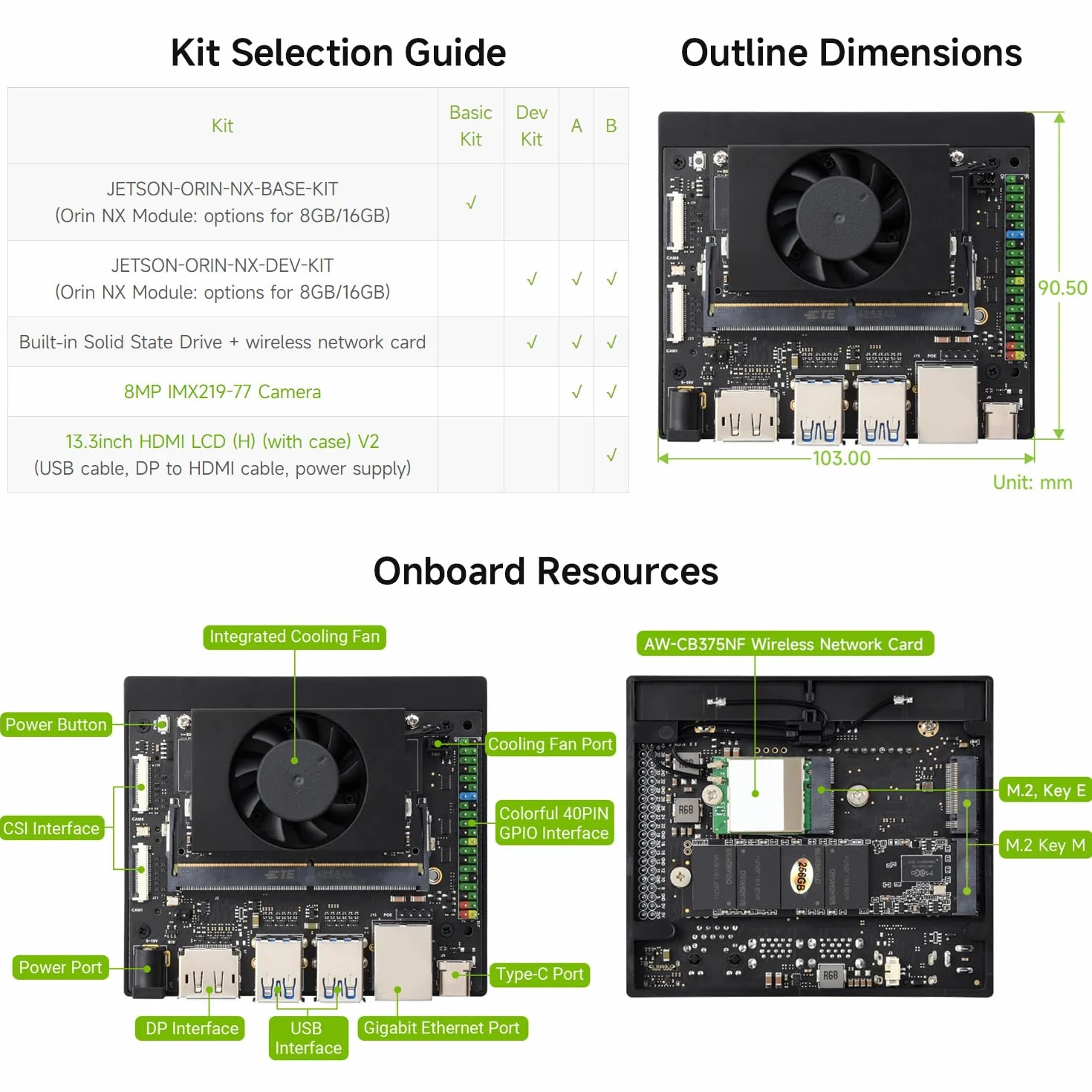 Waveshare Jetson Orin NX AI Development Kit B 16GB Memory Module 13.3inch HDMI LCD Camera