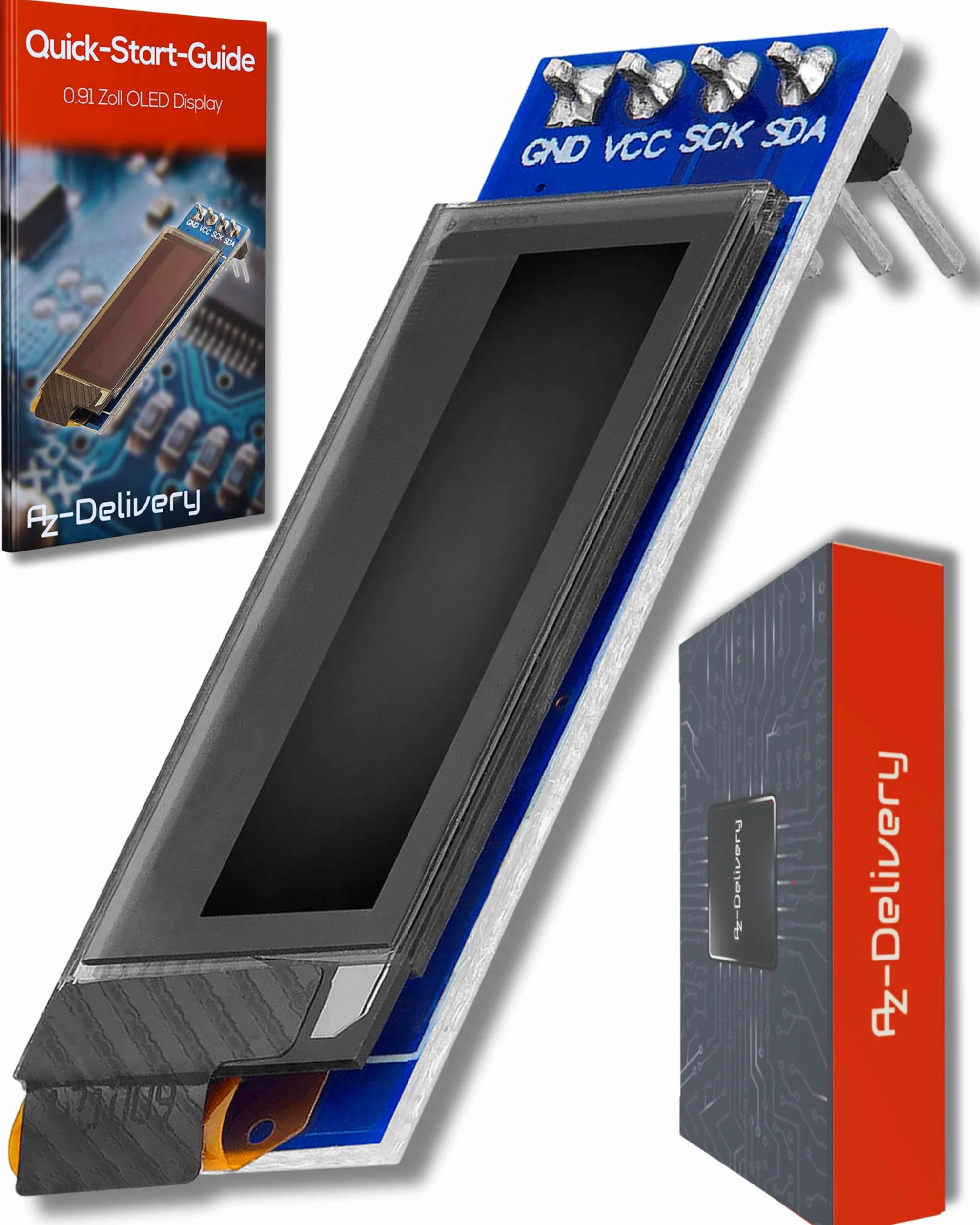 AZDelivery 0,91 cala OLED Display I2C 128 x 32 pikseli ssd1306 I2C moduł wyświetlacza ekranowego z białymi znakami kompatybilny z Arduino i Raspberry Pi w tym e-book!