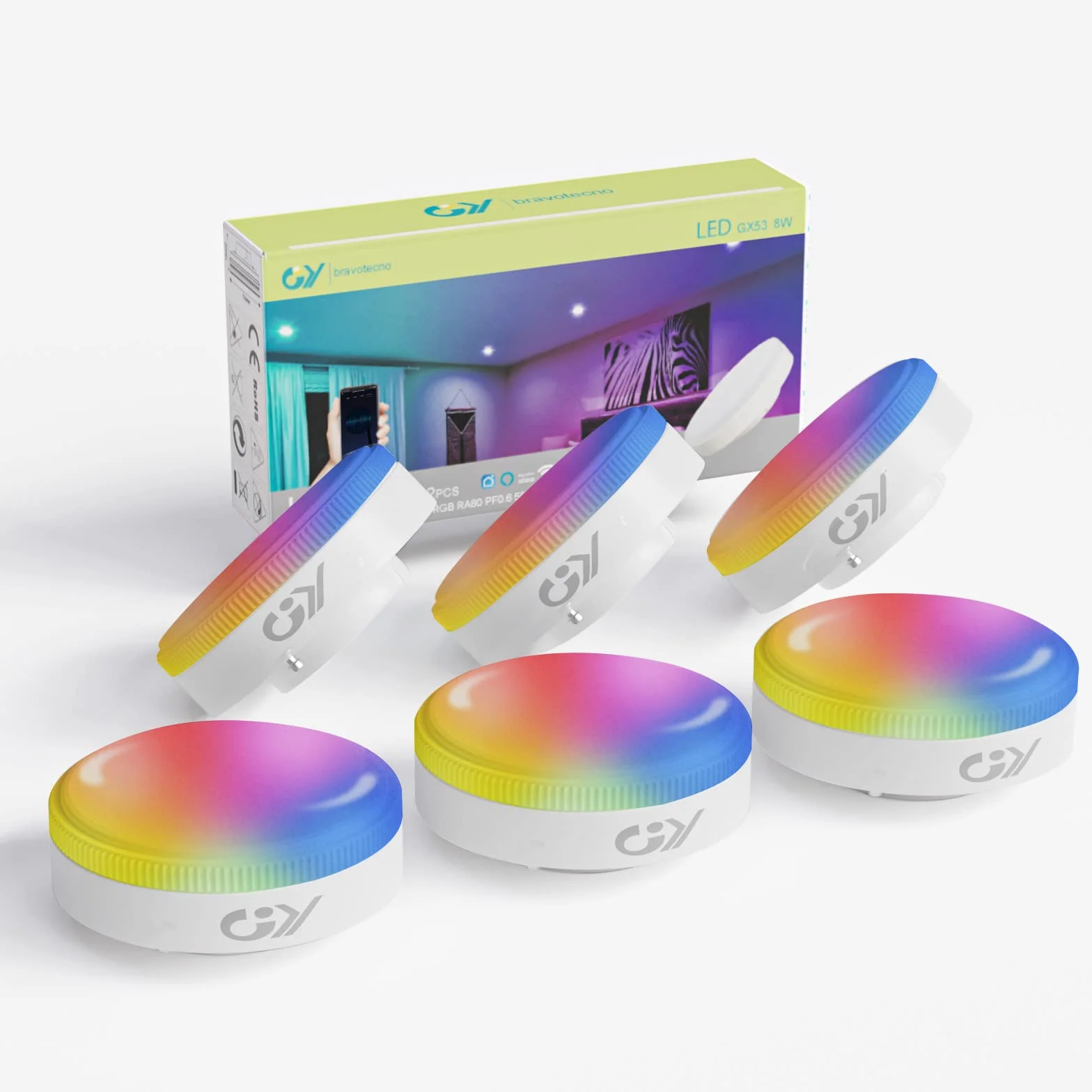 GY Żarówki Led Smart GX53 Żarówka Wifi Lampa RGB Light Bulb Alexa Lamp Remote Lampen 9W 850 Lumen 6 Sztuk