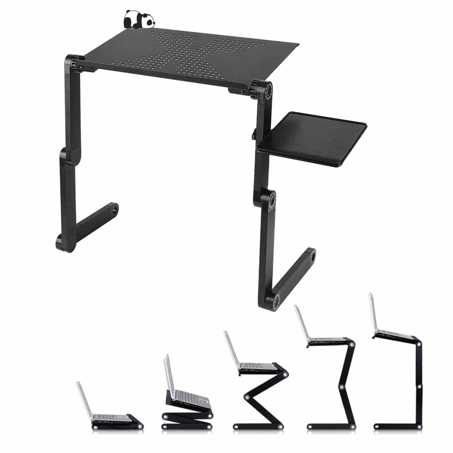 Stojak na komputer Składany stolik na łóżko Tablet Przenośny stół do czytania Mównica do łóżka Sofa Fotel (czarny, metal+PP, 42 × 26 cm 18 × 16 cm × (5-50) cm)