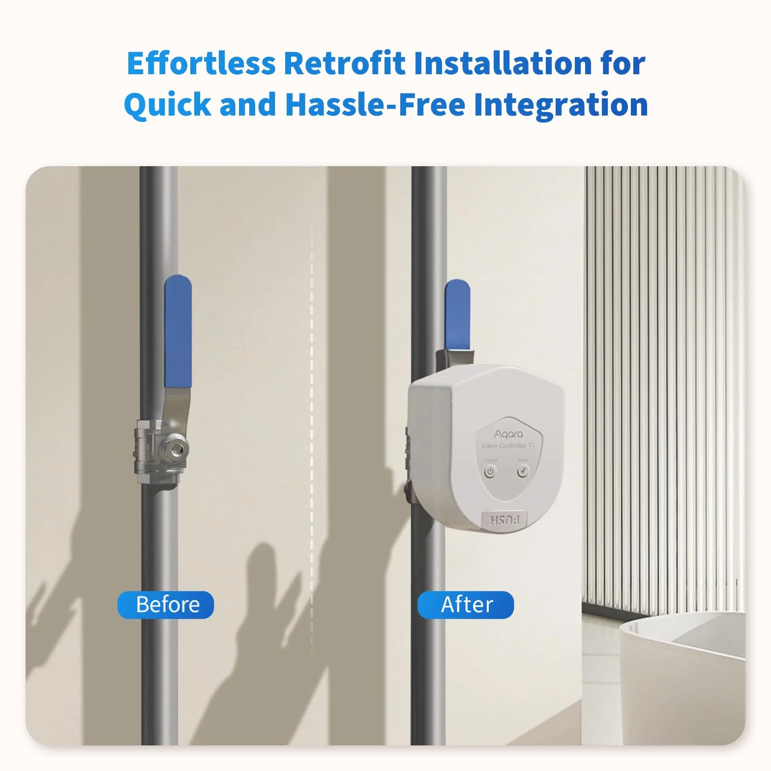 Aqara Kontrolera Zaworu T1, Wymaga Hubu Aqara Zigbee 3.0, Werkt met Waterlekdetectoren voor Thuis, Obsługuje Zdalne Sterowanie Aplikacją, Wspiera HomeKit, Alexę, Google, Matter Over Bridge