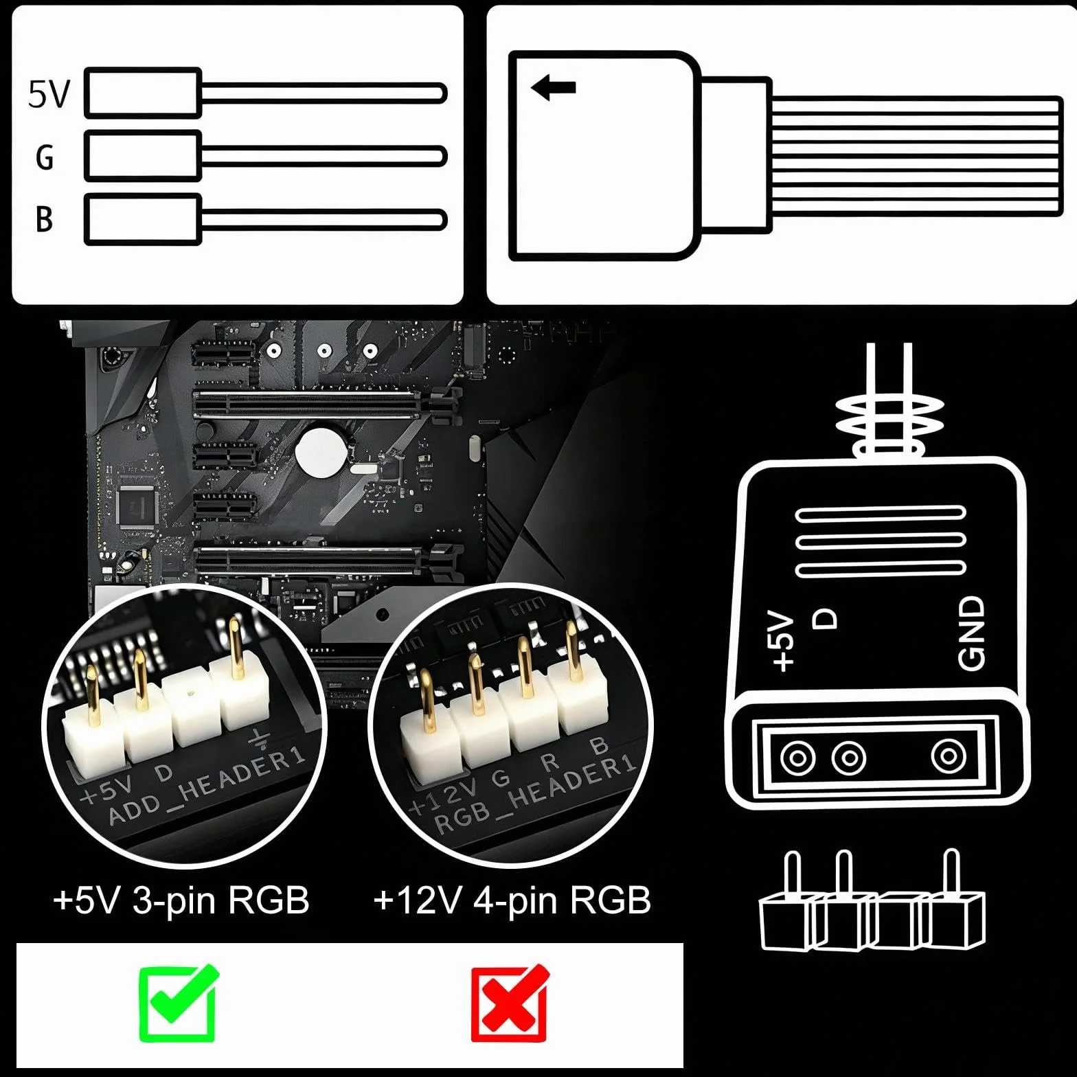 HENGBIRD Przedłużacz ARGB 5V 3-pin 30 cm Biały Kabel Rozdzielacz do Płyty Głównej Wentylator LED