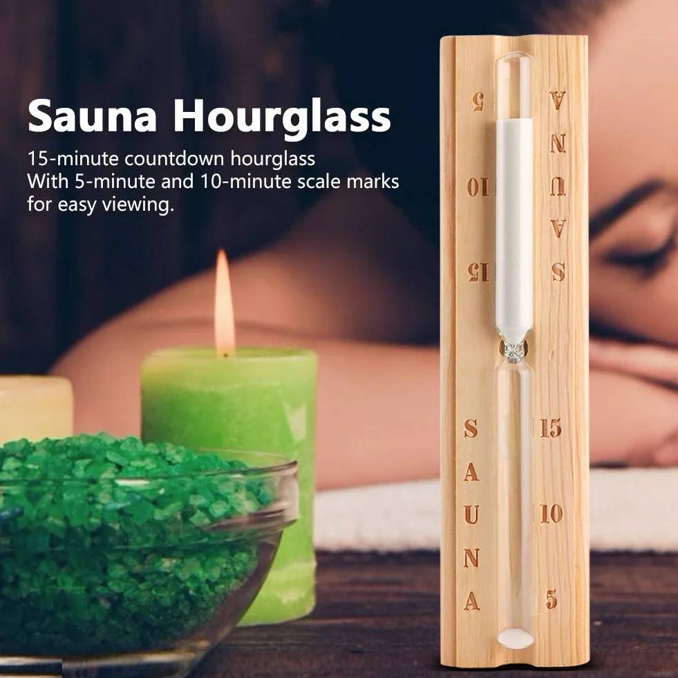 Drewniana klepsydra czasomierz piaskowy do sauny, klasyczny, montowany na ścianie, 15 minut piasku, klepsydra do saun spa