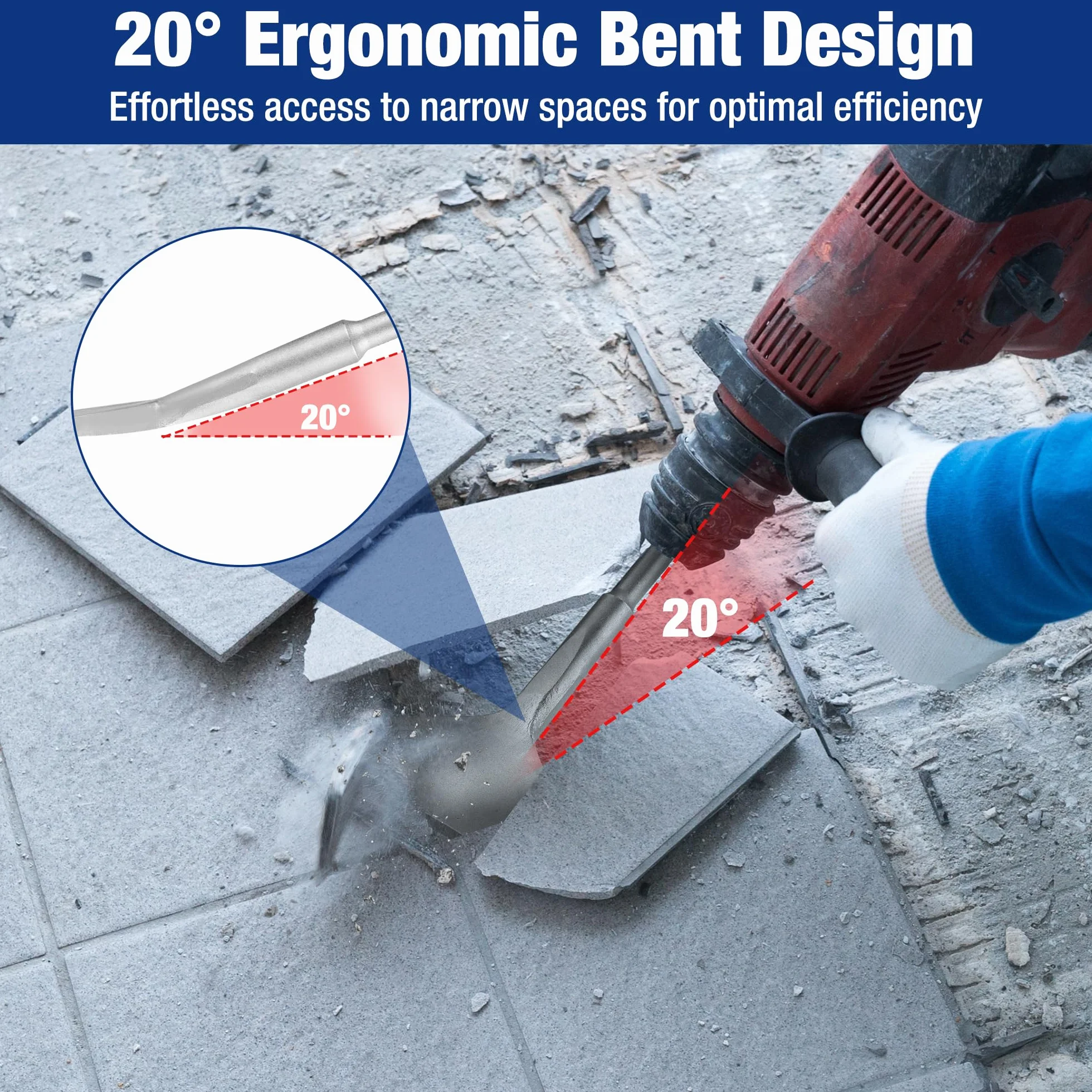 WORKPRO SDS Plus dłuto do płytek 165 x 75 mm, dłuto do usuwania płytek wygiętych 20°, narzędzie do usuwania płytek ceramicznych, płytek podłogowych, muru i betonu