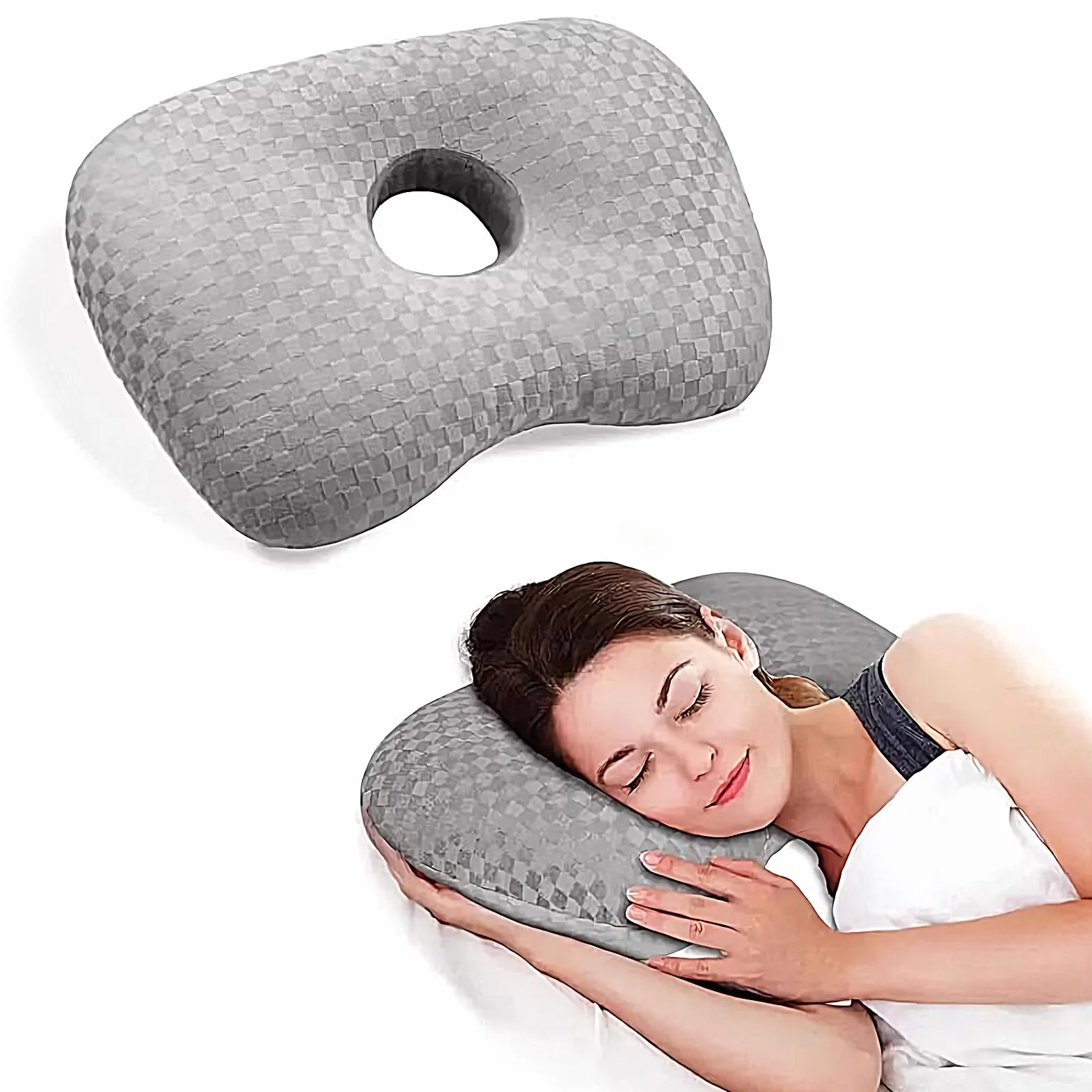 Poduszka do przekłuwania, poduszka do spania na boku, poduszka w kształcie pączka, podróżna, ergonomiczna, redukująca dyskomfort, poduszka podróżna do biura, na wycieczki, do akademika, samochodu