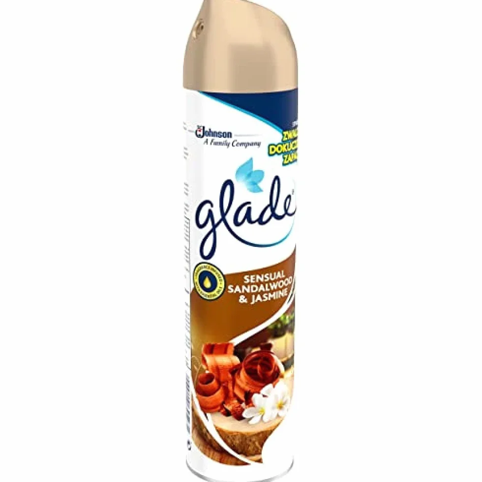 Glade Odświeżacz Powietrza w Sprayu, Eliminuje Nieprzyjemne Zapachy w Domu i Łazience, Zapach Drzewa Sandałowego i Jaśminu, 300 ml