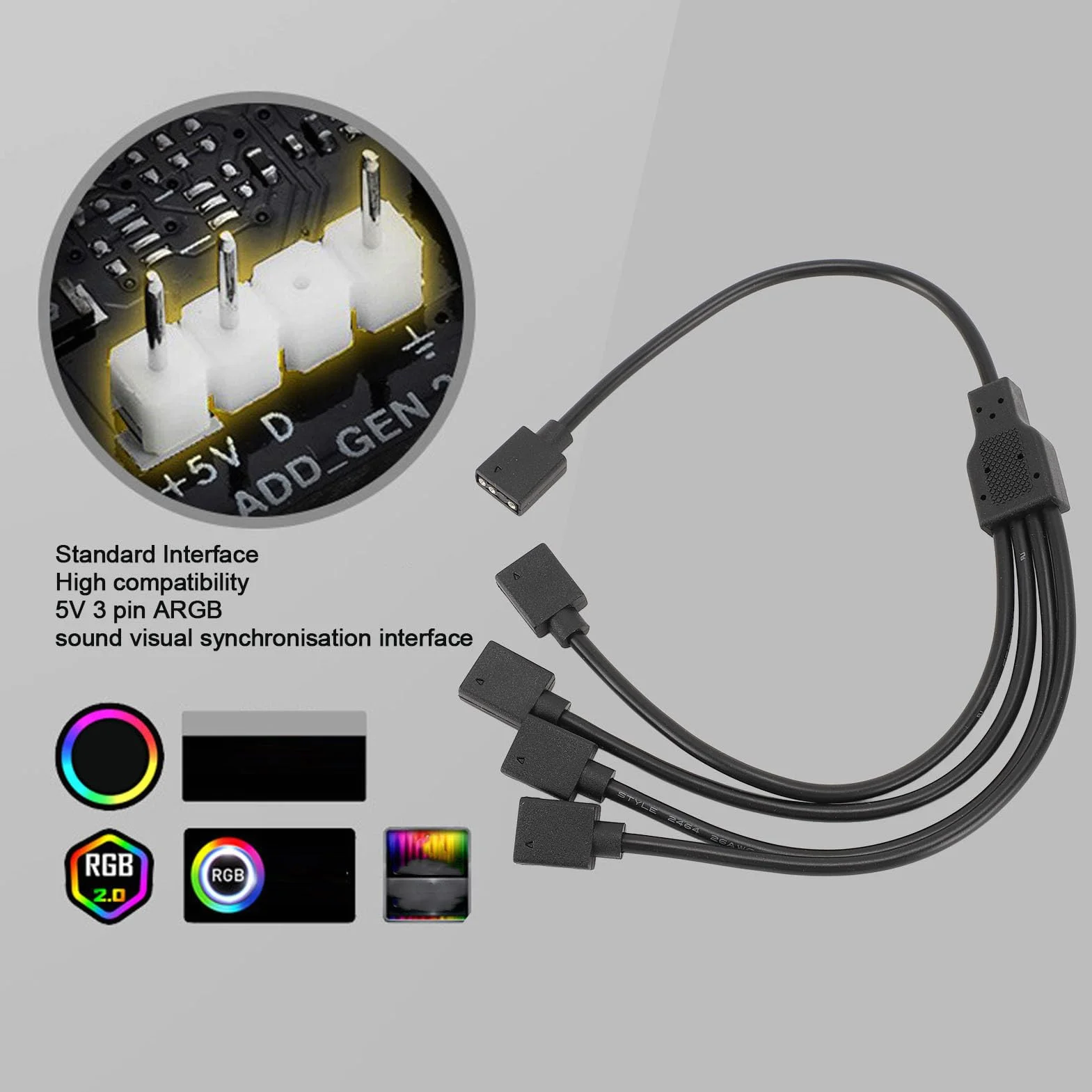 Kabel Rozgałęźny ARGB 1 do 4 Żeński do Żeńskiego 5V 3-pinowy Przedłużacz RGB do Obudowy Komputera