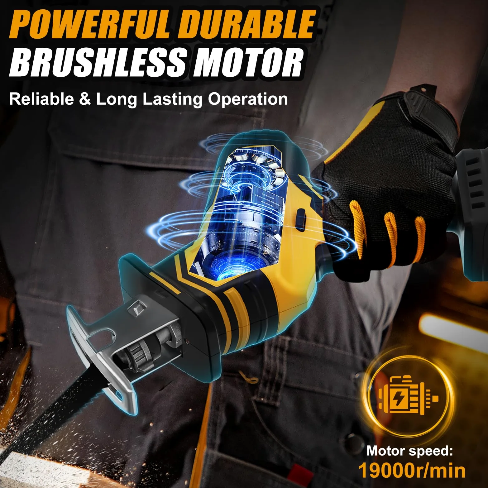 WingFly Akumulatorowa piła szablasta do akumulatora Dewalt 18 V, 20 V, profesjonalna piła szablasta z 4 brzeszczotami, elektryczna piła szablasta 2700 obr./min z bezstopniowym przełącznikiem prędkości