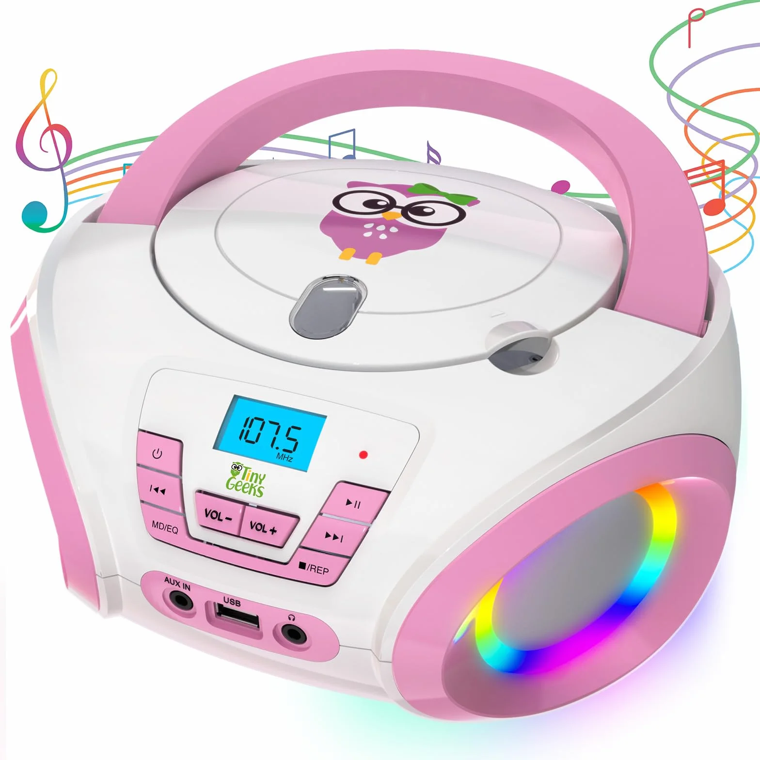 TinyGeeks Tunes Kids Boombox Odtwarzacz CD dla Dzieci Radio FM Niebieskie Różowy