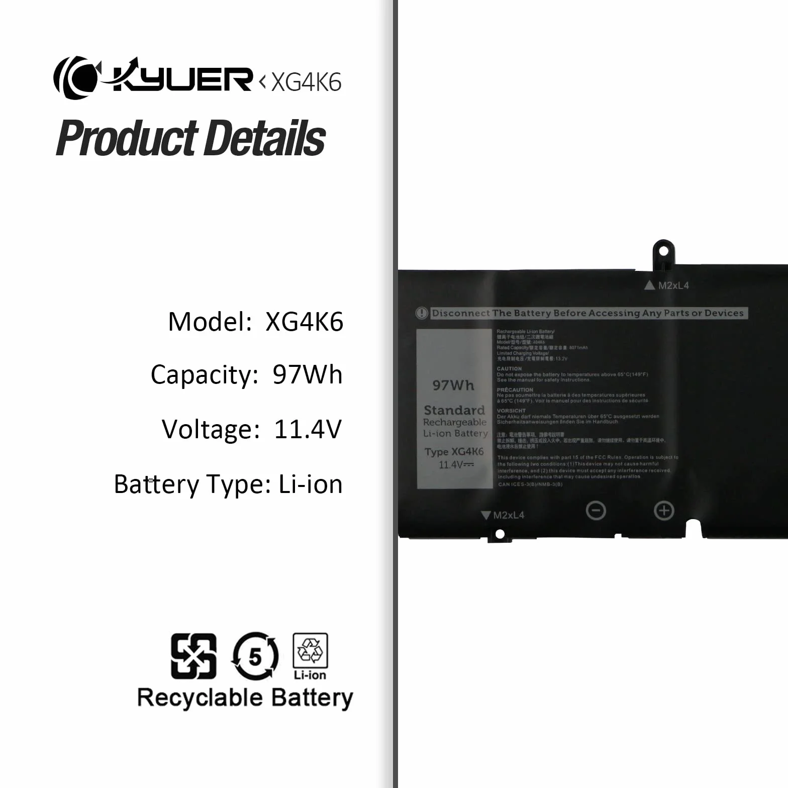 97Wh XG4K6 F8CPG Laptop Bateria do Dell XPS 17 9700 9710 9720 Precision 5750 5760 5770 Mobile Workstation P92F001 P92F002 P92F003 i7-10750H i7-10875H i7-11800H i5-10300H i5-11400H i9-10885H i9-11900H