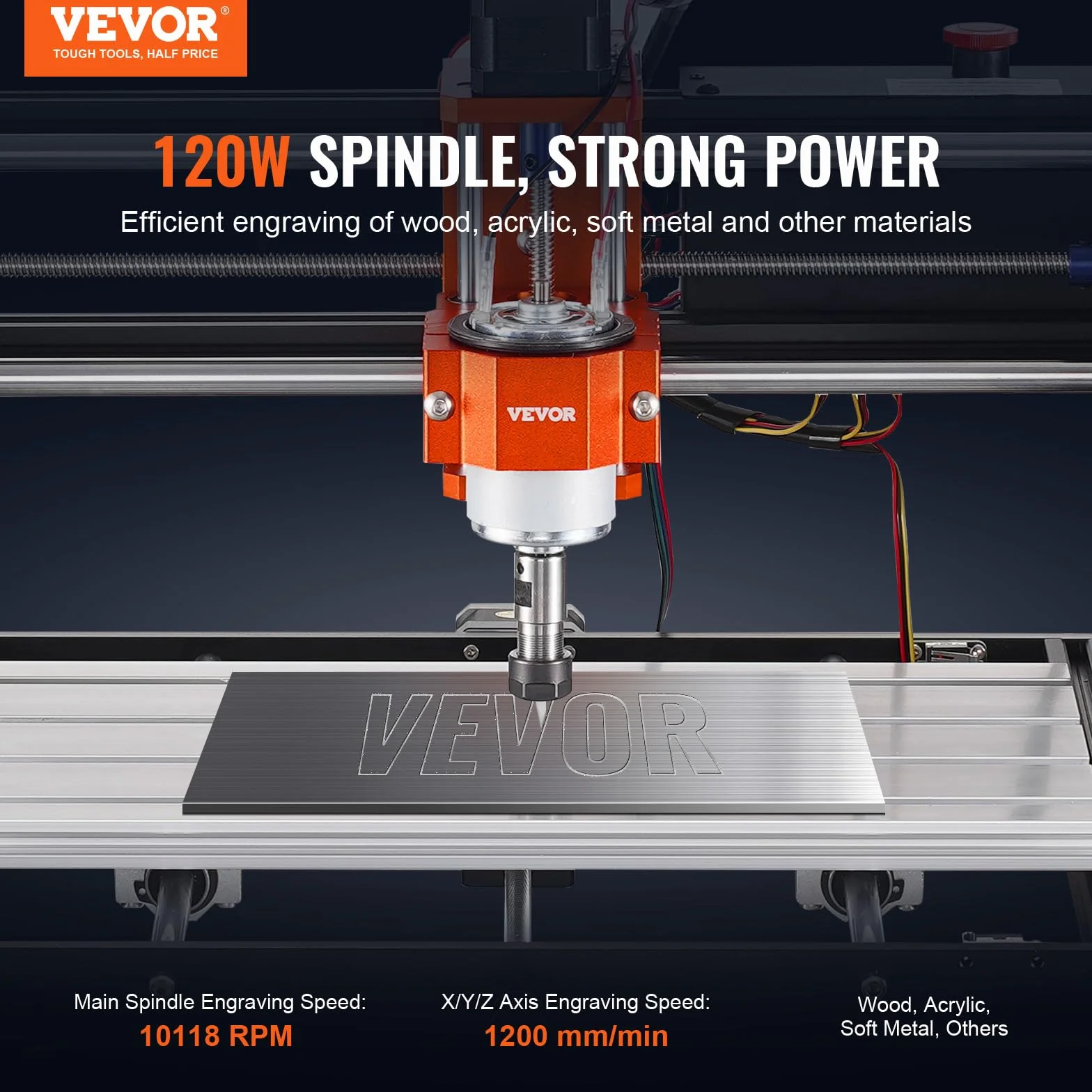VEVOR Maszyna do grawerowania CNC 120 W, zestaw frezarki do rzeźbienia i grawerowania drewna z 3-osiową kontrolą GRBL, obszar roboczy 300 x 200 x 72 mm do drewna, akrylu, MDF, PVC, pianki z tworzywa