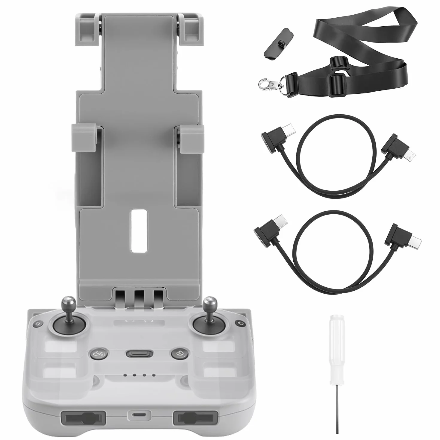 QWORK Zestaw uchwytów na tablet kompatybilny z DJI FLIP/NEO/Mini4Pro RC N3 N2 N1 - łatwa instalacja i bez demontażu, w zestawie smycz i 2 kable do transmisji danych
