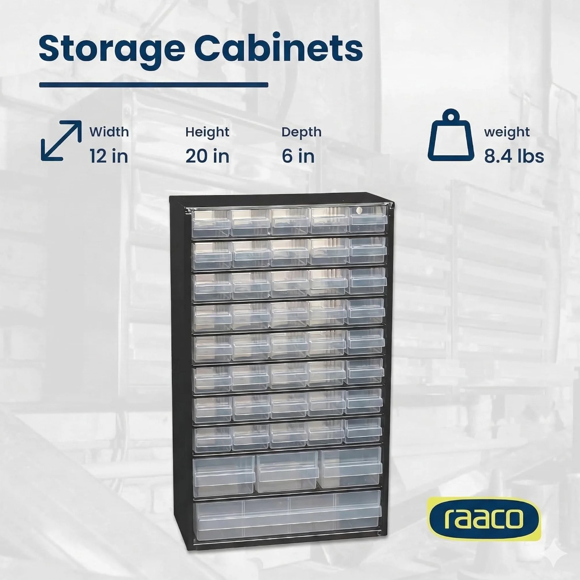 Raaco 126762.0 44-komorowy organizer do szafki ze stalową ramą, przezroczysty, duży