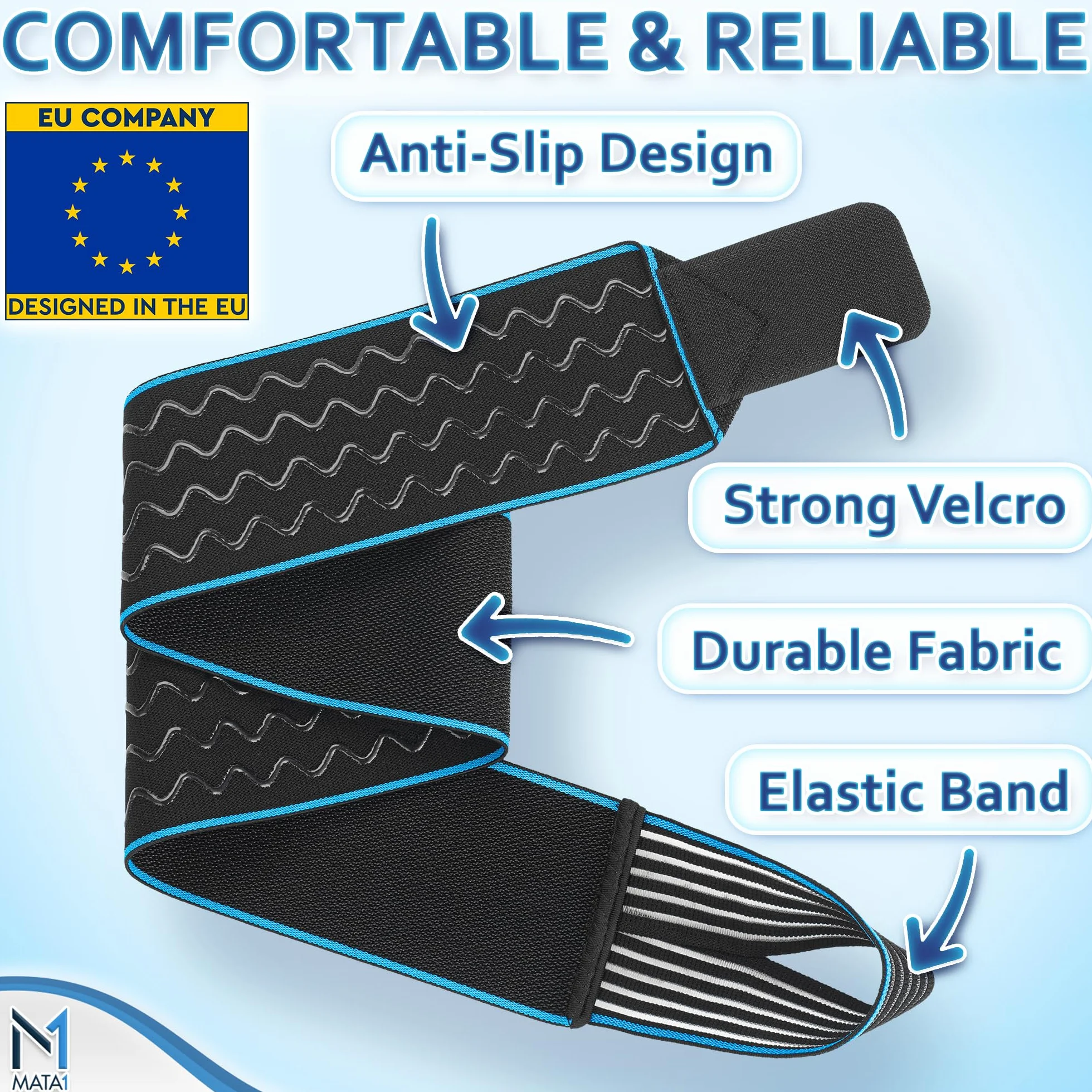 Ankle Brace for Men and Women - Black/Blue - Foot Wrap for Plantar Fasciitis, Sprain, Achilles and Tendonitis Support - Adjustable Compression Sleeve