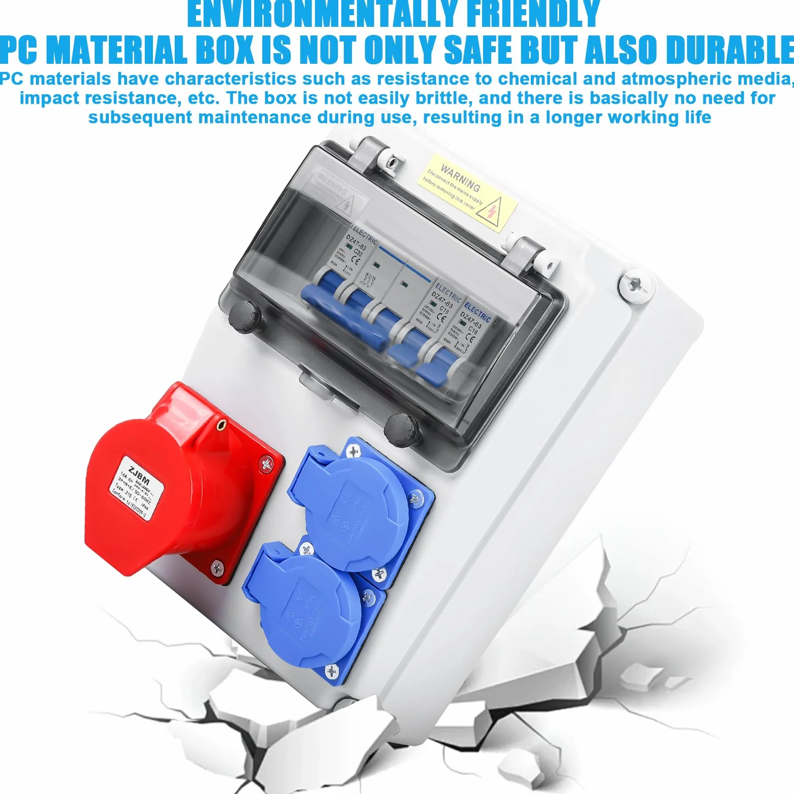 Rozdzielacz ścienny z wyłącznikiem nadprądowym, rozdzielacz prądu budowlanego 16 A, wodoszczelny IP67, skrzynka rozdzielcza, zestaw montażowy, wyłącznik prądowy, rozdzielnica 16 A, do użytku