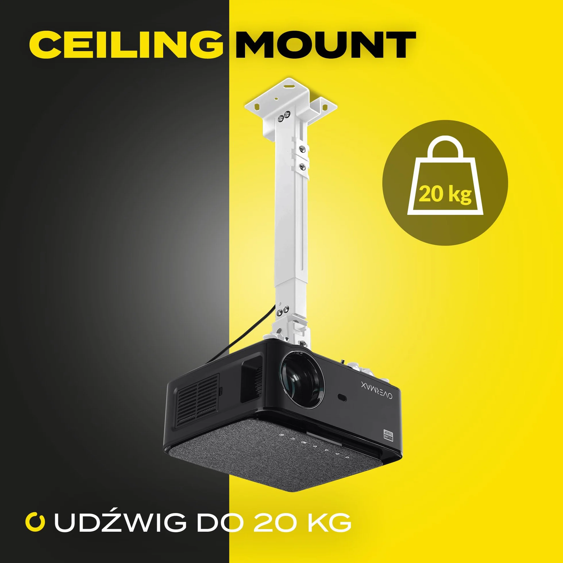 OVERMAX Uchwyt do projektora Ceiling Mount do 20 kg stalowy regulowany 25 stopni
