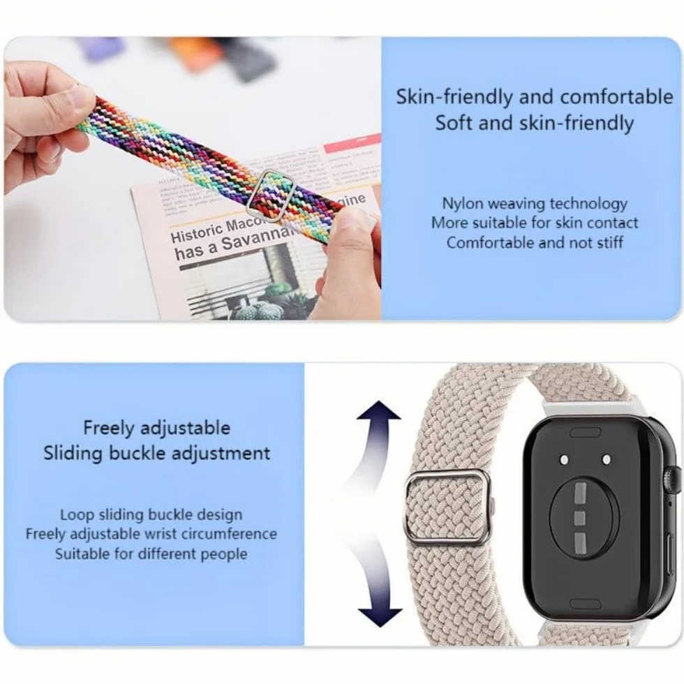 Pleciony pasek zastępczy, kompatybilny z Huawei Watch Fit 3/Watch Fit 4/Fit4 Pro, elastyczny, nylonowy, akcesoria, miękki materiał, pasek do zegarka dla kobiet i mężczyzn
