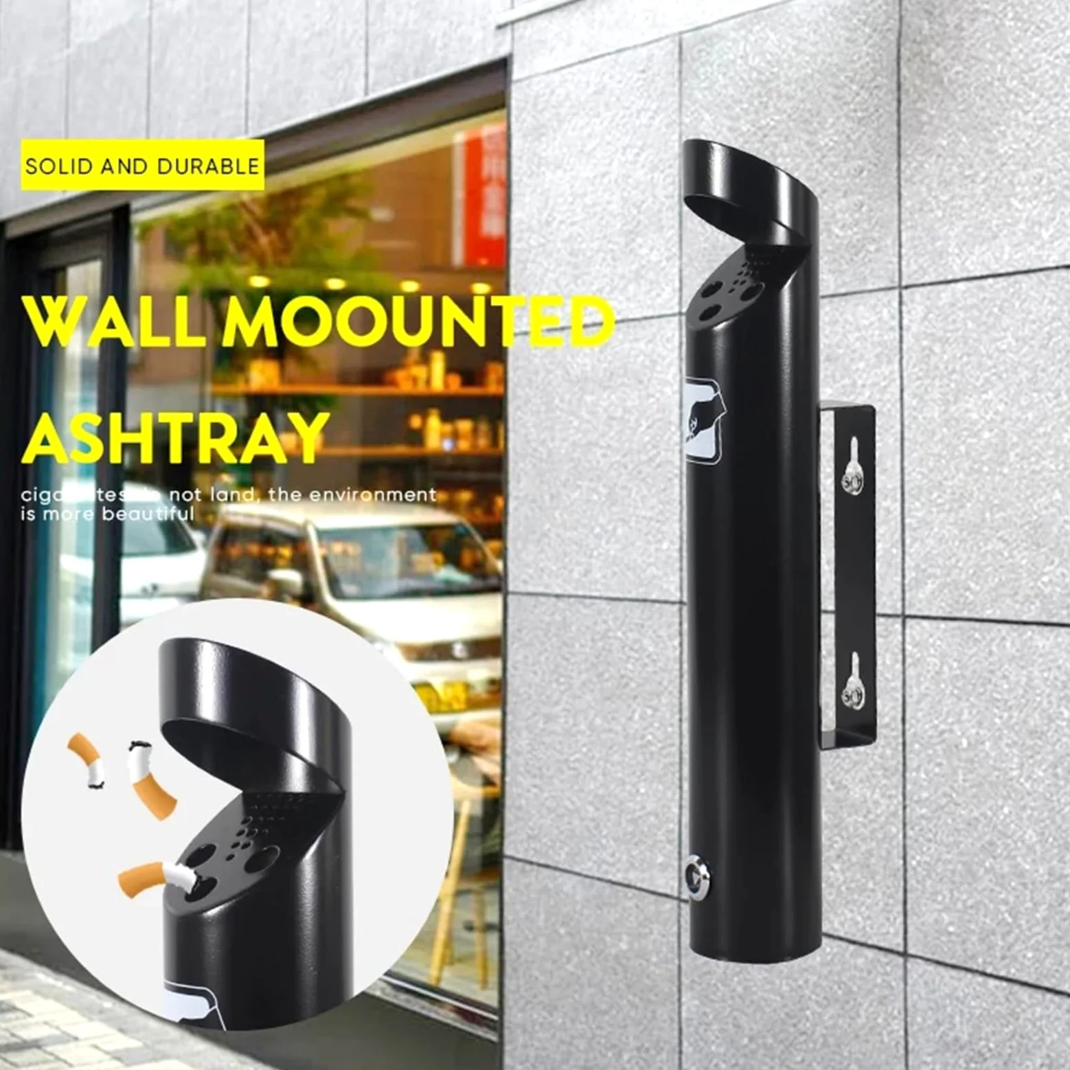 Heavy Du Wall Mount Ashtray, Bezdymny pojemnik na papierosy z blokadą, 304 inless Steel Outdoor Holder do biura ogrodowego w pubie, konstrukcja przeciwdeszczowa