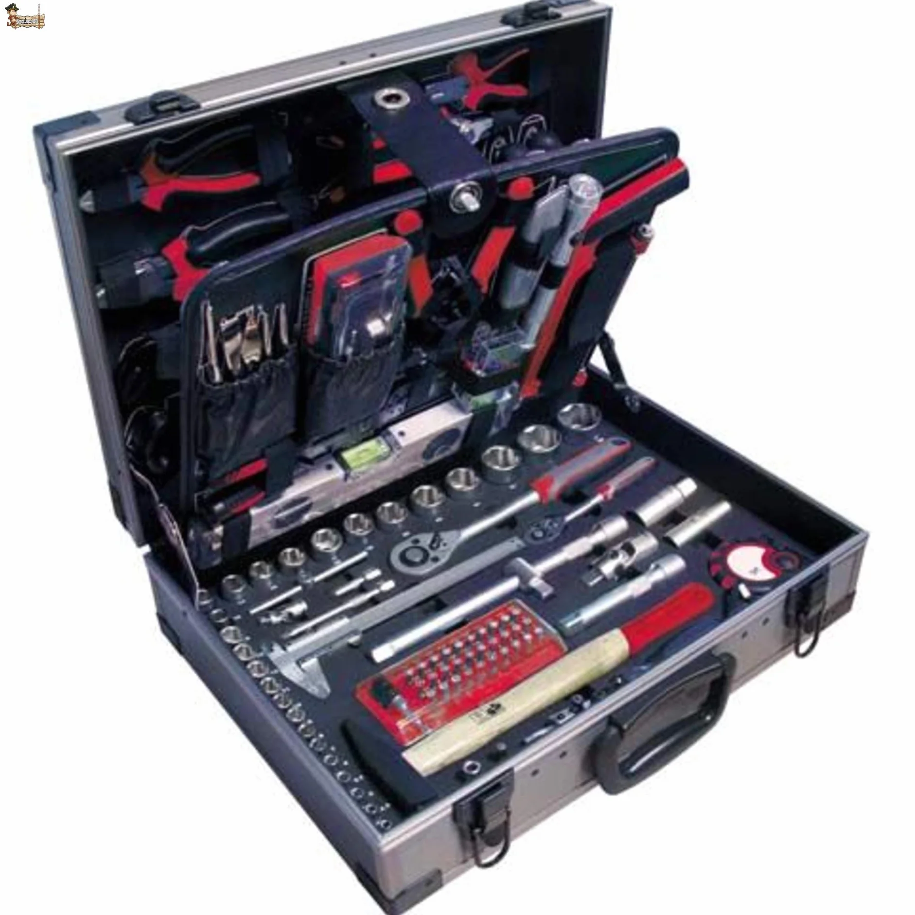 BricoLoco Toolbox pełna kompletne zestaw. Profesjonalna jakość stali chromowo-wanadowej zestaw organizatora. Narzędzia ręczne, zapadek, pomiaru. 134 szt.