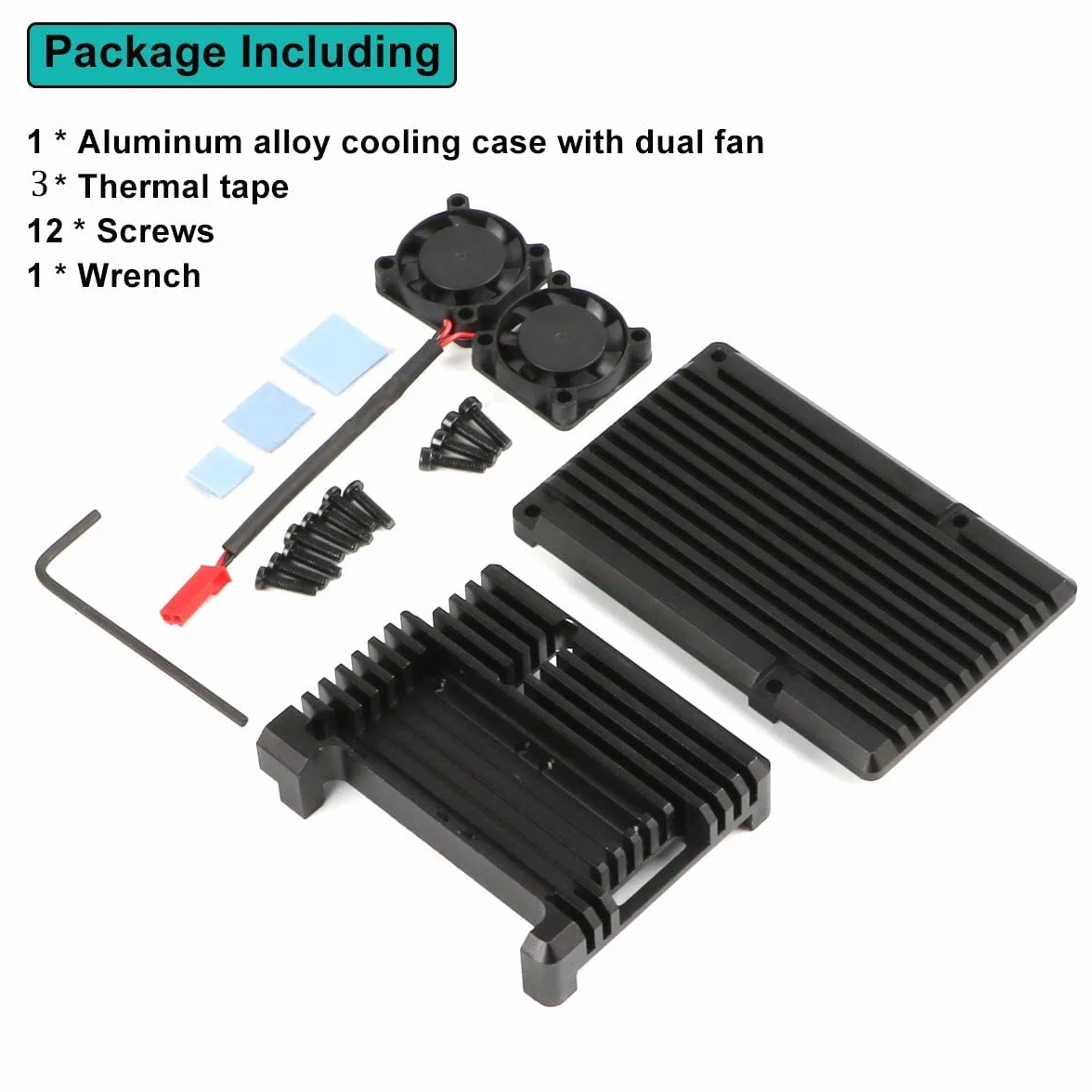 MakerHawk Raspberry Pi 2B/3B/3B + obudowa pancerna, malina Pi metalowa obudowa z podwójnym wentylatorem ze stopu aluminium, wbudowany radiator, ochrona przed promieniowaniem i rdzą dla RPI 2B/3B/3B +