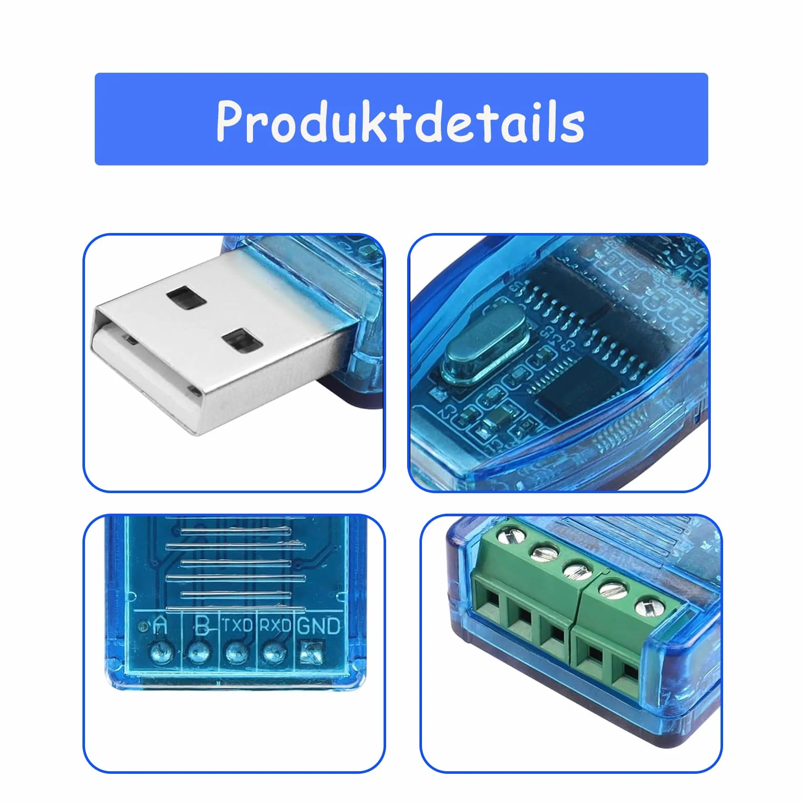 GERUI 2 adaptery konwerterowe USB na RS485, przemysłowy konwerter USB na RS485, kompatybilny z Windows 10, 8, 7, XP, Vista, Linux i Mac OS