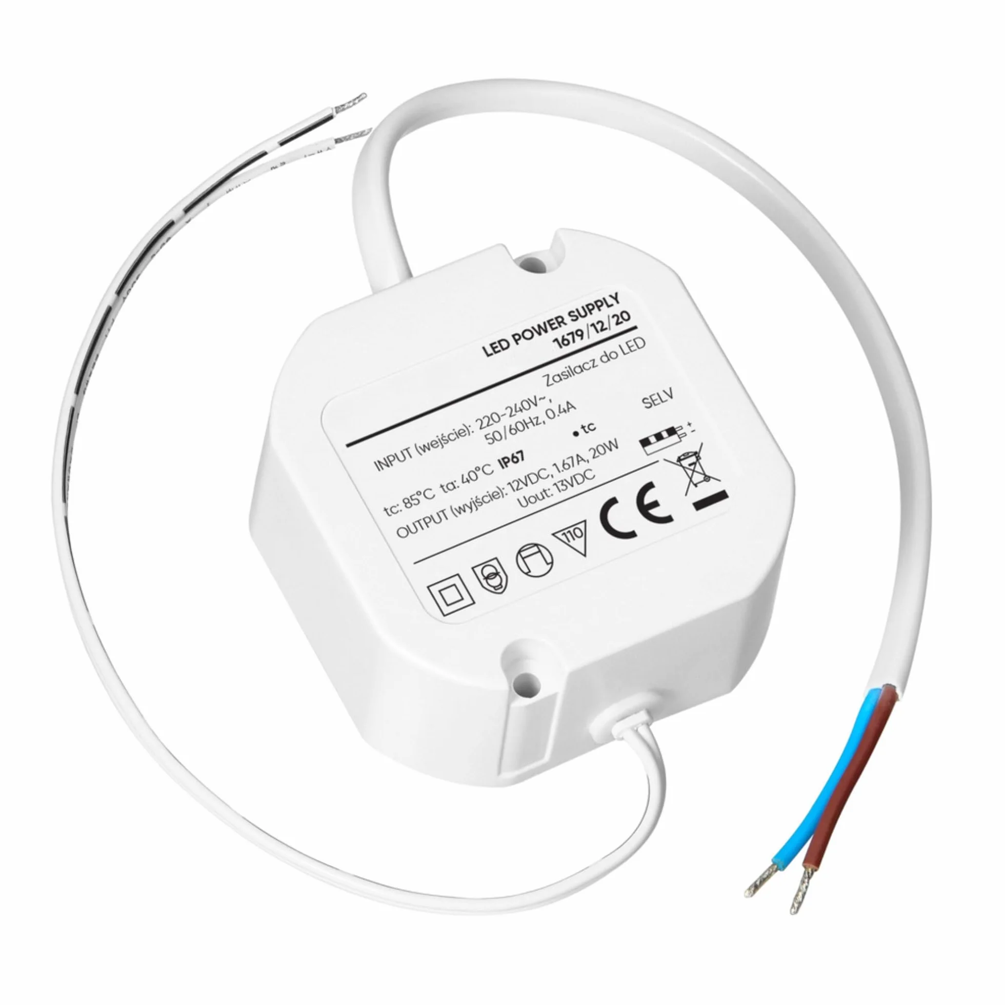 Zasilacz LED 12V Dopuszkowy 20W Plastikowa Obudowa Wysoka Odporność na Wodę Pył i Kurz Idealny do Oświetlenia Zewnętrznego - Diod Taśm Ledowych Neonów IP67 (20, Waty)