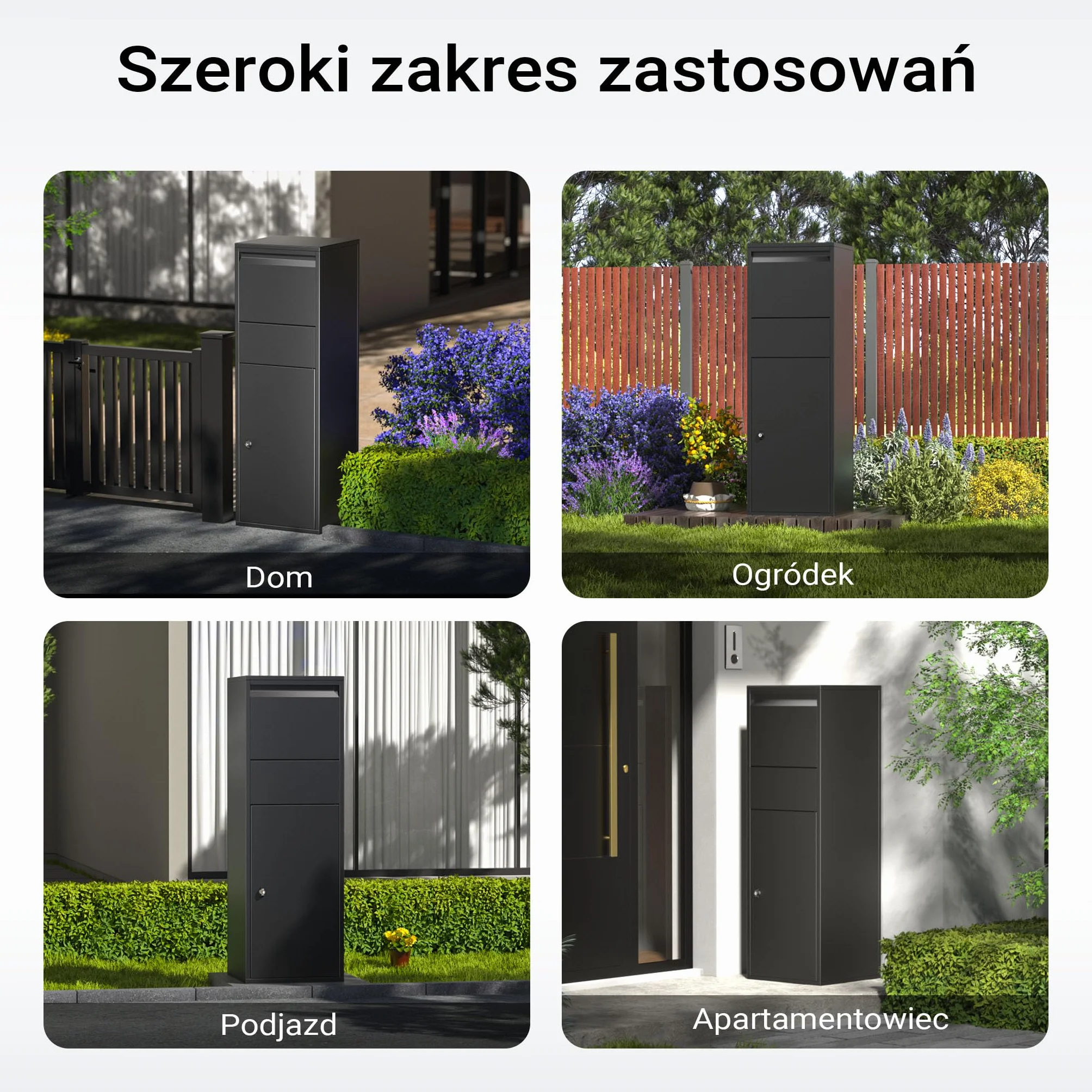 Wiltec Wolnostojąca skrzynka na listy i paczki czarna z zamkiem, zabezpieczenie korespondencji pojemnik na paczki S i L parcel box skrzynka kurierska