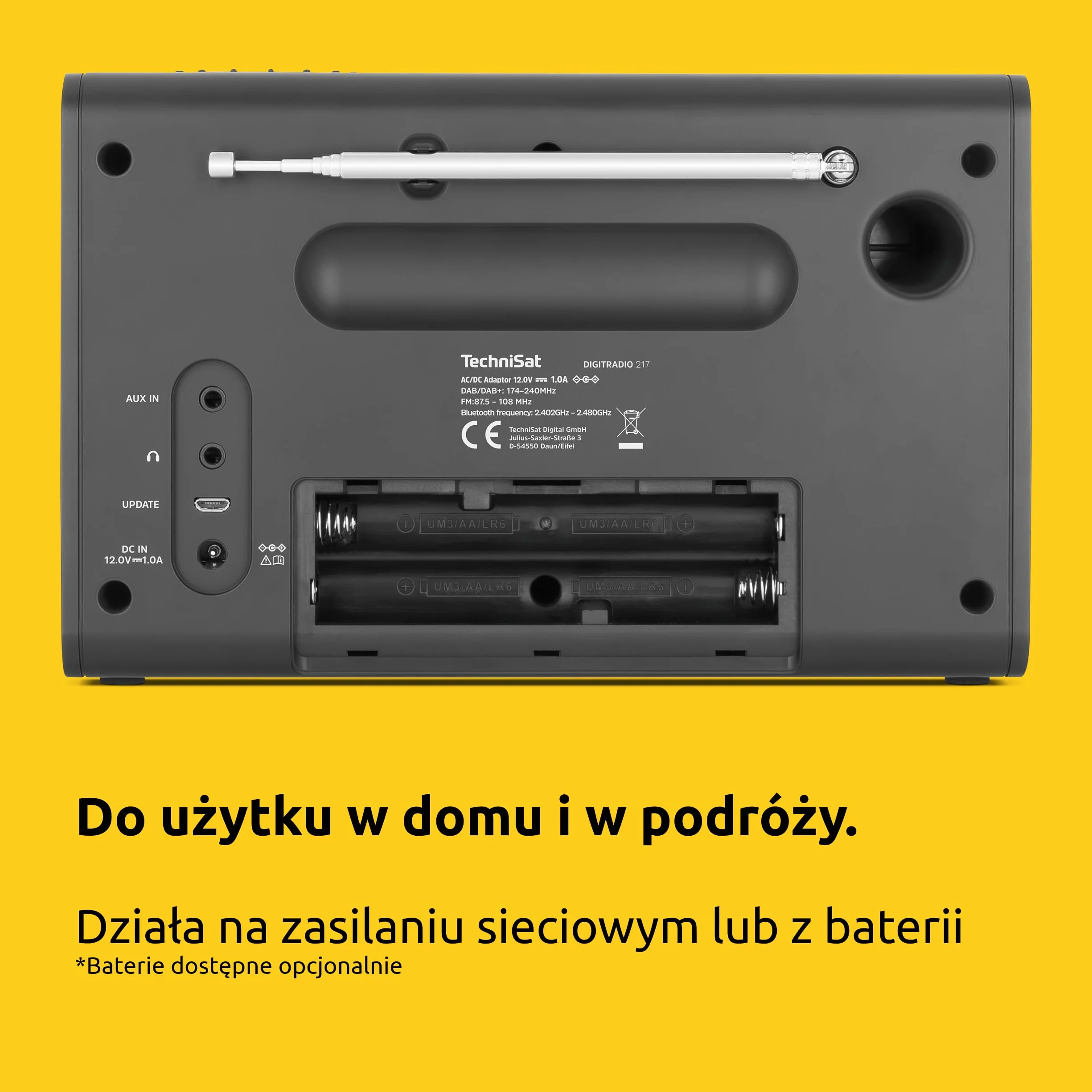 TechniSat DIGITRADIO 217 – Kompaktowe, przenośne radio cyfrowe DAB+ (FM, kolorowy wyświetlacz, Bluetooth, szybki wybór, zasilanie sieciowe/bateryjne, 2 budziki, pamięć stacji) czarne