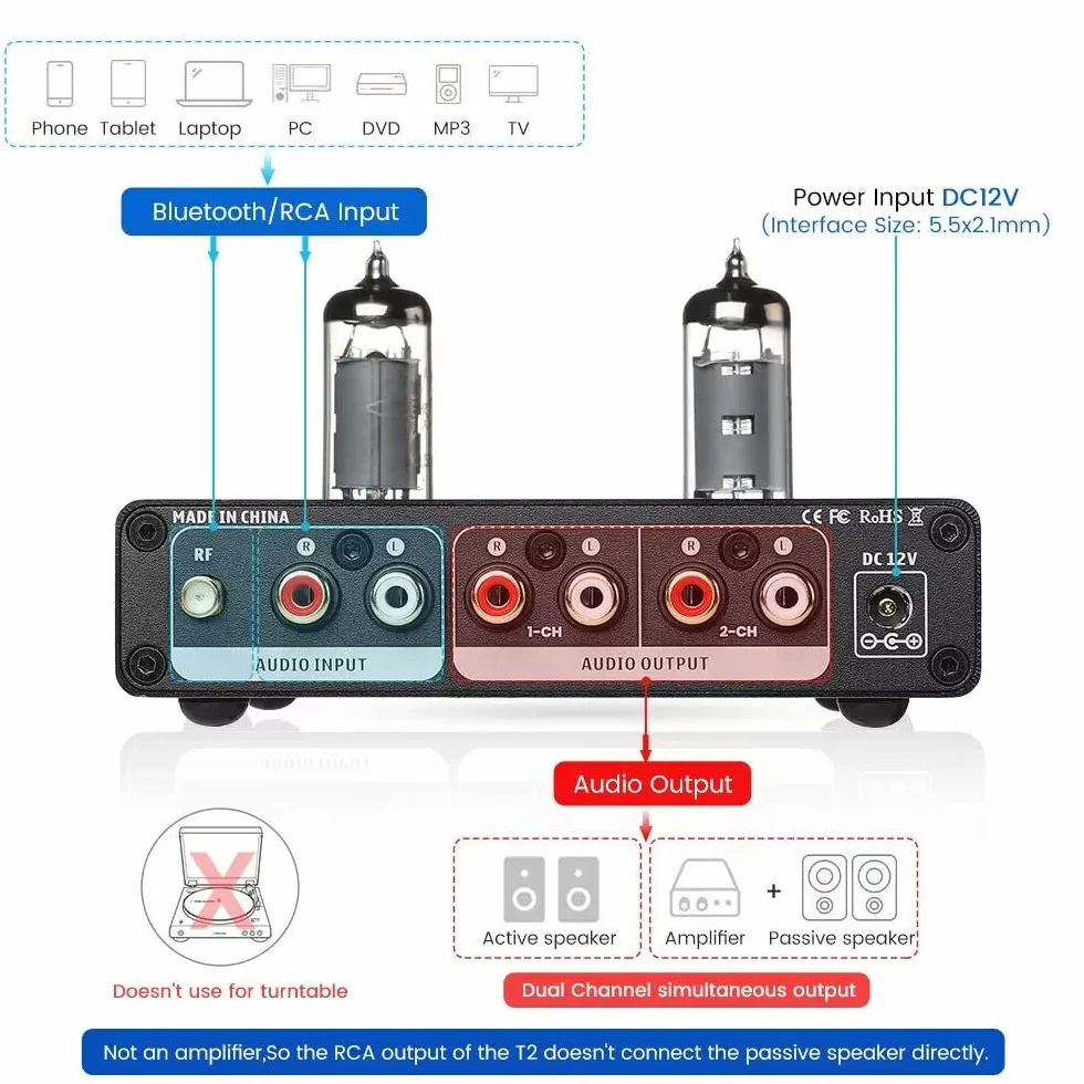 AIYIMA T2 6K4 przedwzmacniacz próżniowa rura Bluetooth 5.0 Hi-Fi stereo aptX