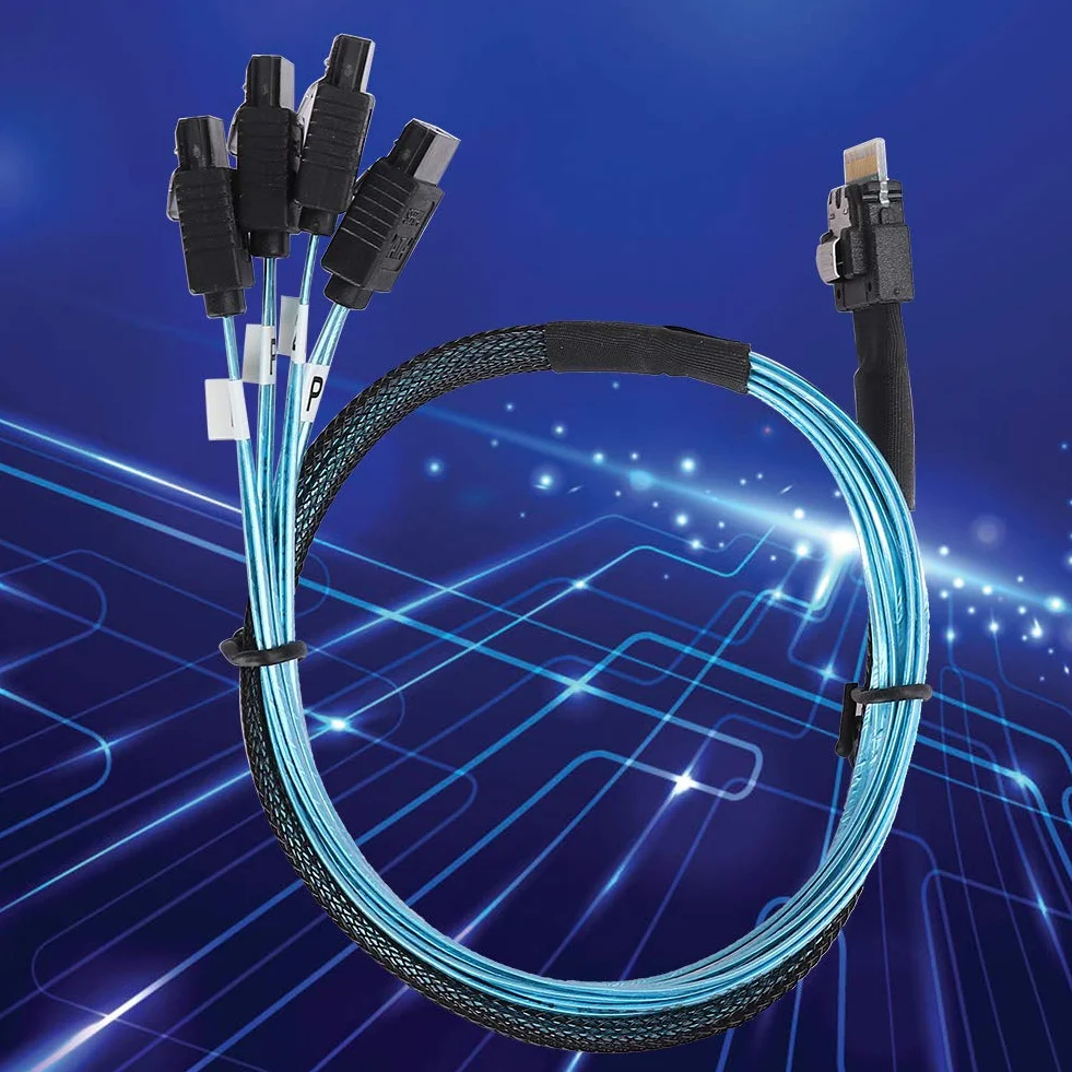 Kabel do Transmisji Danych MINI SAS, Kabel SFF-8654 do 4Xsata, kompatybilność Interfejsu SAS 38P SFF-8654 z Dyskami SATA do Serwera, Dysku Twardego, Komputera, Hosta