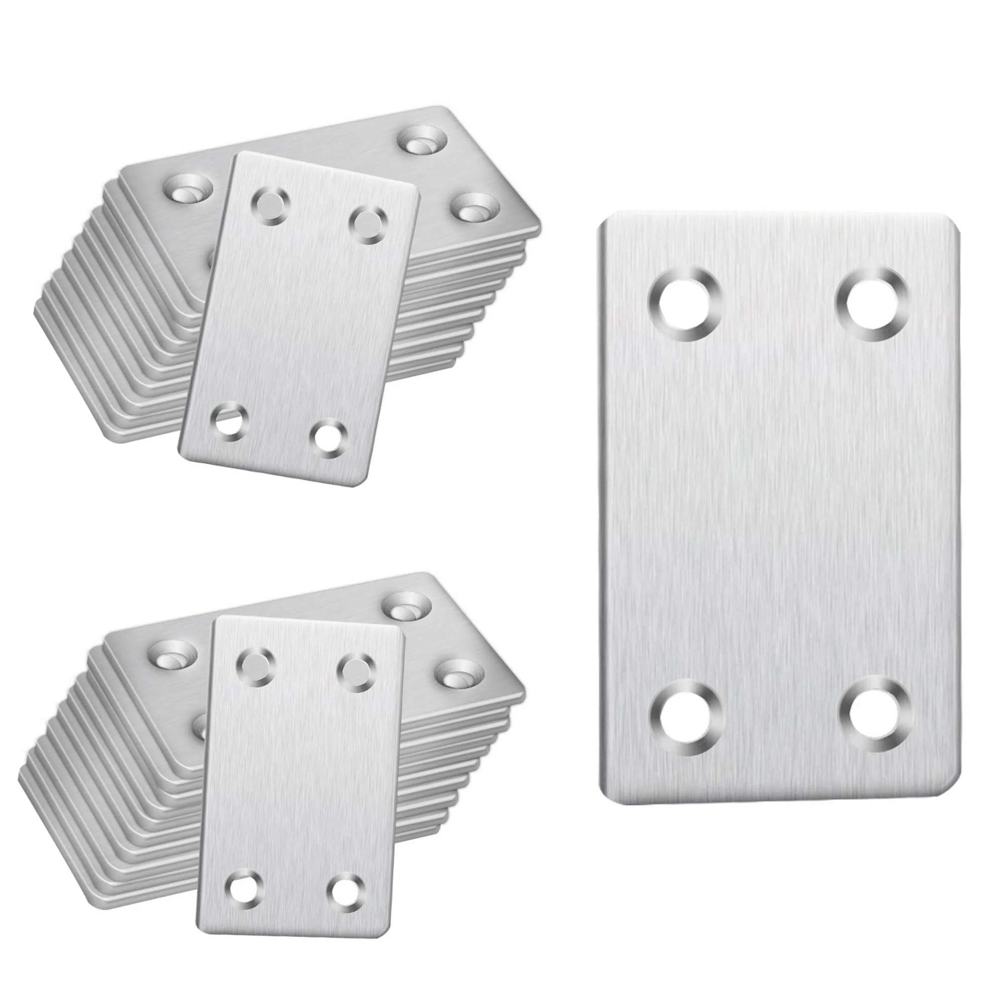 22 szt. płaskie płyty łączące ze stali nierdzewnej 60x38MM w kolorze srebrnym - idealne do wieszaków płyt ściennych, podpór podkładów kolejowych, śrub do tarasów kompozytowych i naprawy słupków