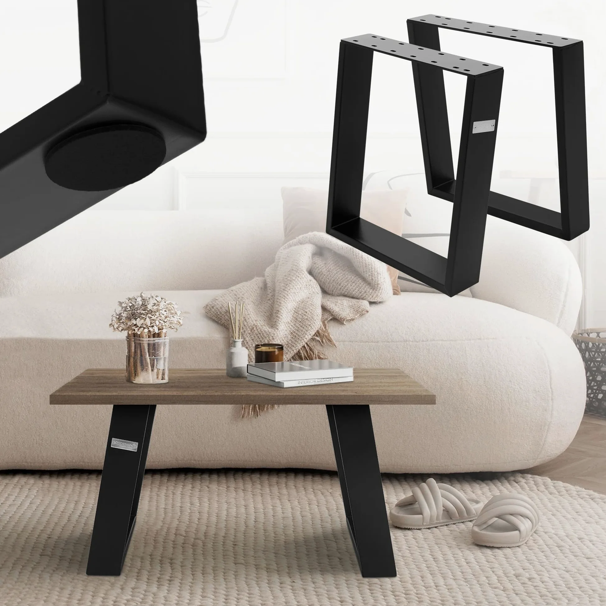 ML-Design Zestaw 2 prowadnic stolowych 80GRAD nachylenie, 40x43 cm, czarne, profil 8x2 cm, nogi stolowe skosne, metalowe prowadnice meblowe, stalowy stelaz stolu skosnego, podstawa stolu nogi meblowe