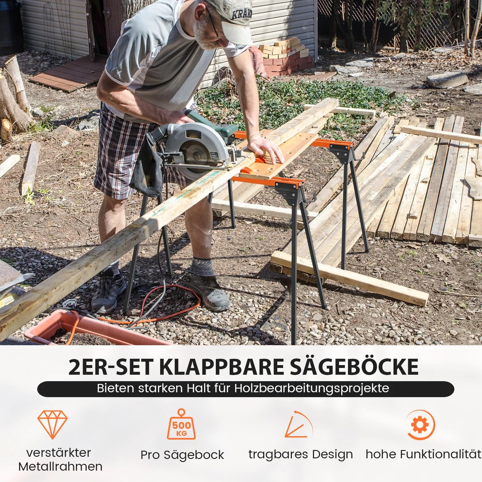 COSTWAY 2 x kozioł roboczy składany, kozioł do rusztowania, obciążenie do 500 kg, kozioł składany, metal, klocki do piłowania, pomoc do obróbki drewna