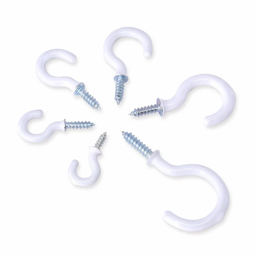 Swpeet 100 szt. białych haczyków na kubki, zestaw asortymentowy, powlekane winylem, haczyki na kubki śrubowe, do domu, biura i miejsca pracy - 1/5.1 cm, 5/20.3 cm, 3/10.2 cm, 7/20.3 cm, 1'', 1-1/10.2