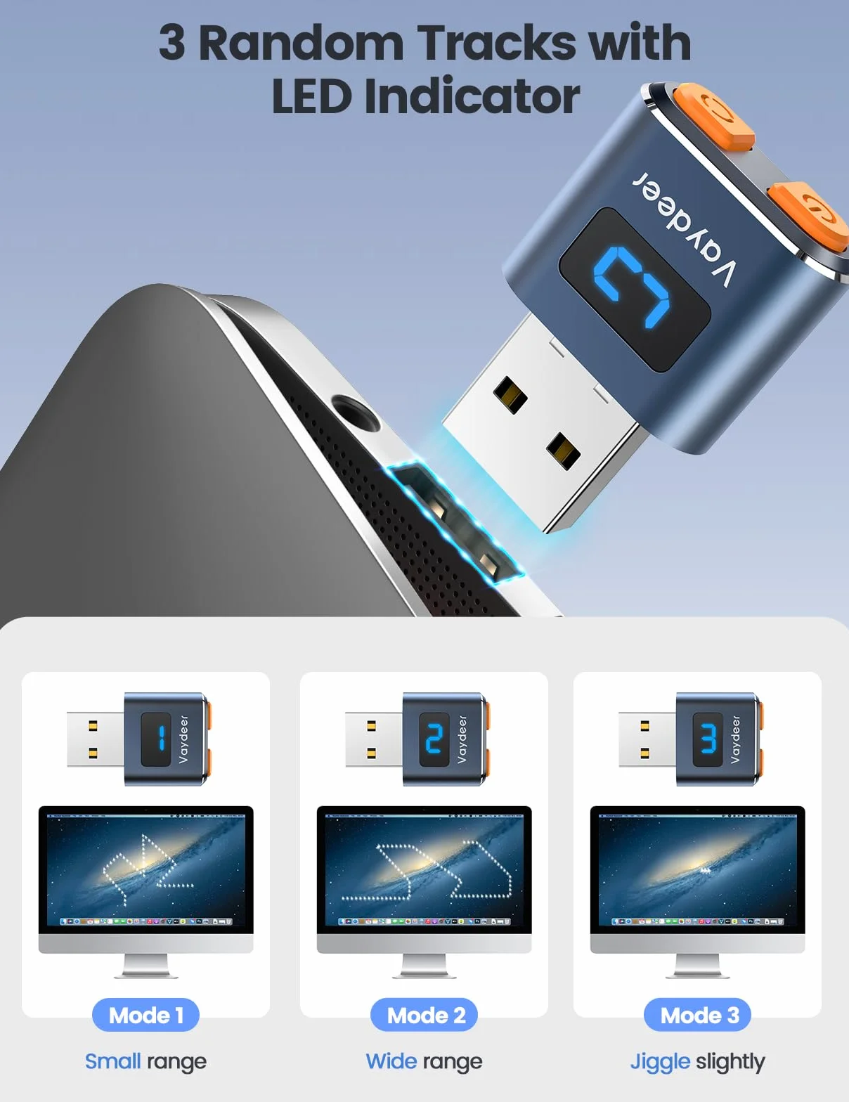 (Metalowy) VAYDEER Mini Mouse Jiggler USB Mouse Mover z włącznikiem wł./wył., bez sterowników, nie jest wykrywalny, symuluj ruch wskaźnika, Plug and Play, kolor czarny