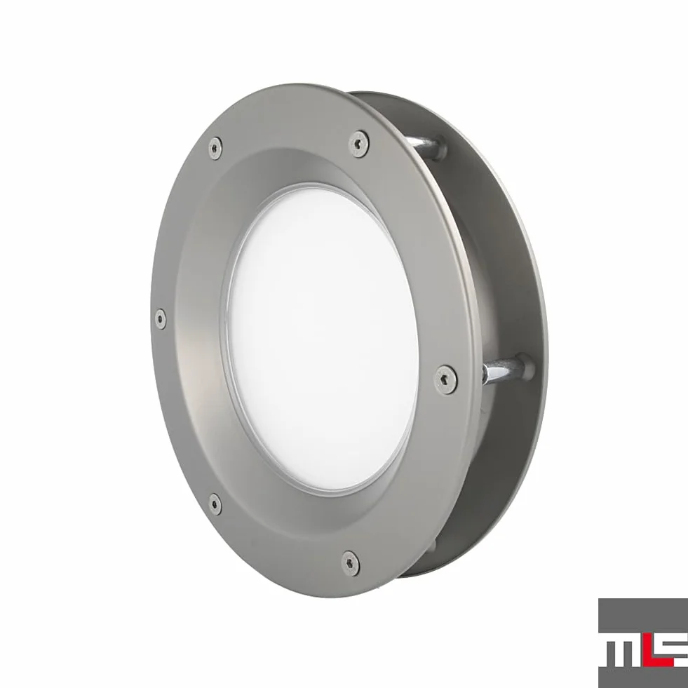 MLS B6000 Bulaj do Drzwi, z Wytrzymałego Aluminium, Bezpieczne Szkło VSG, Odpowiedni do Drzwi o Grubości 40 mm, Widoczne Śruby Montażowe, Średnica 300 mm, Szkło Matowe, Srebrny