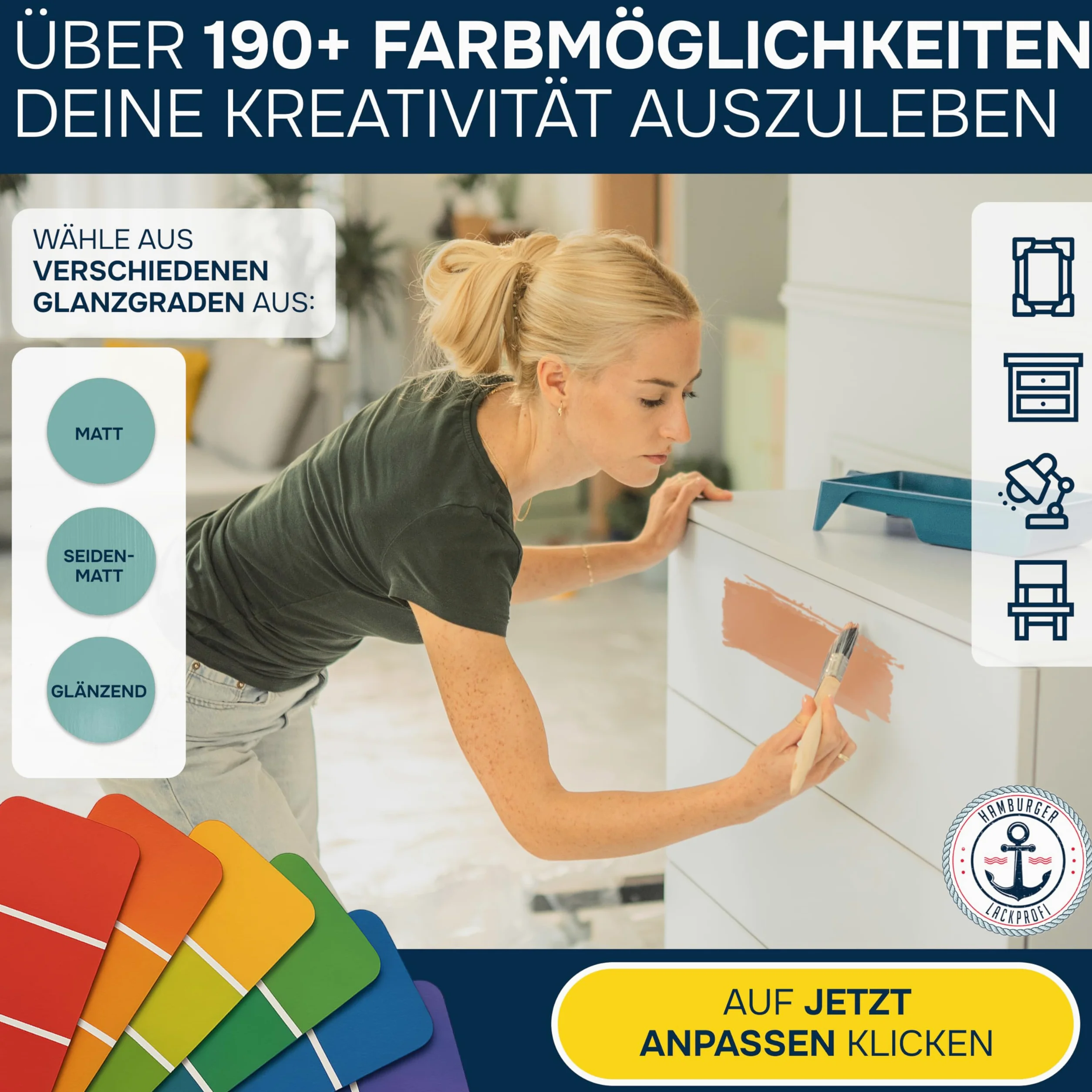 farba do mebli bez szlifowania WYBÓR KOLORU - WYBÓR POŁYSKU lakier do mebli drewno i metal - do wnętrz i na zewnątrz (kit (1 Liter)) Hamburger Lack-Profi