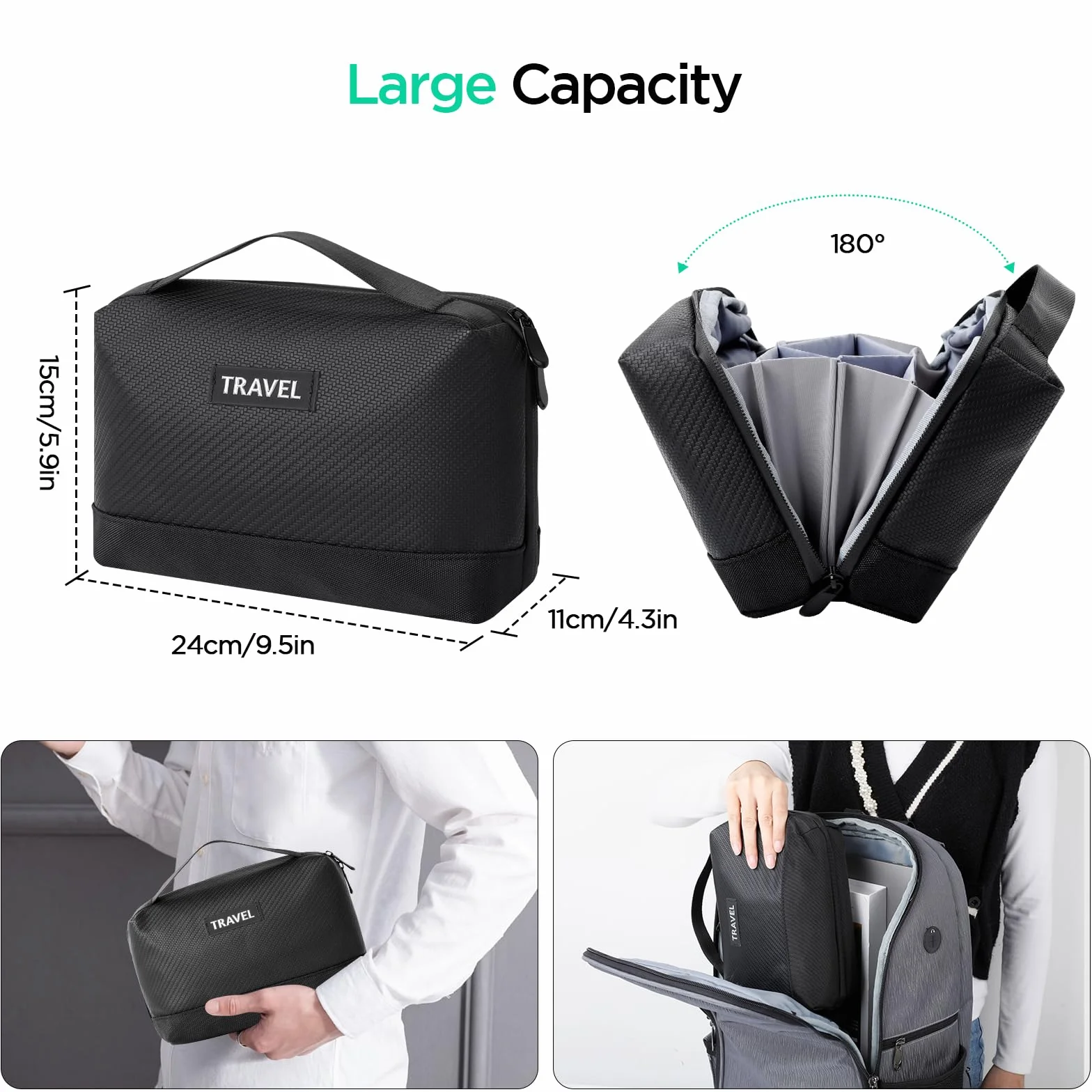 Romon Torba na kabel, organizer na kable, uniwersalny organizer podróżny, podwójna warstwa, akcesoria elektroniczne, torba do ładowania USB, powerbank, czarna,