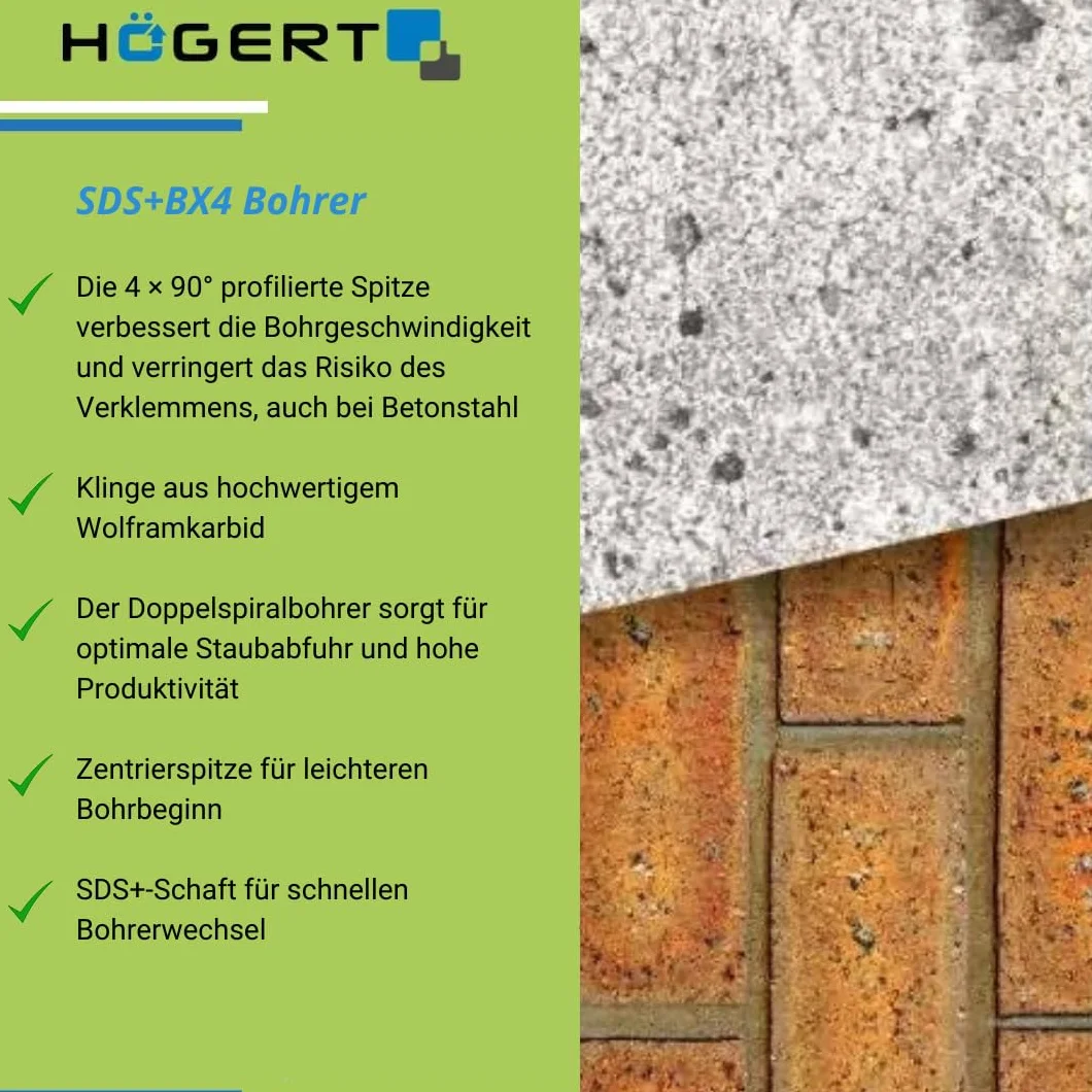Högert Technik - Profesjonalne wiertło SDS+ do betonu BX4 8 x 260 mm | 4 ostrza, odpowiednie do wiercenia w cegle, kamieniu, ceramice, betonie i żelbetonie.