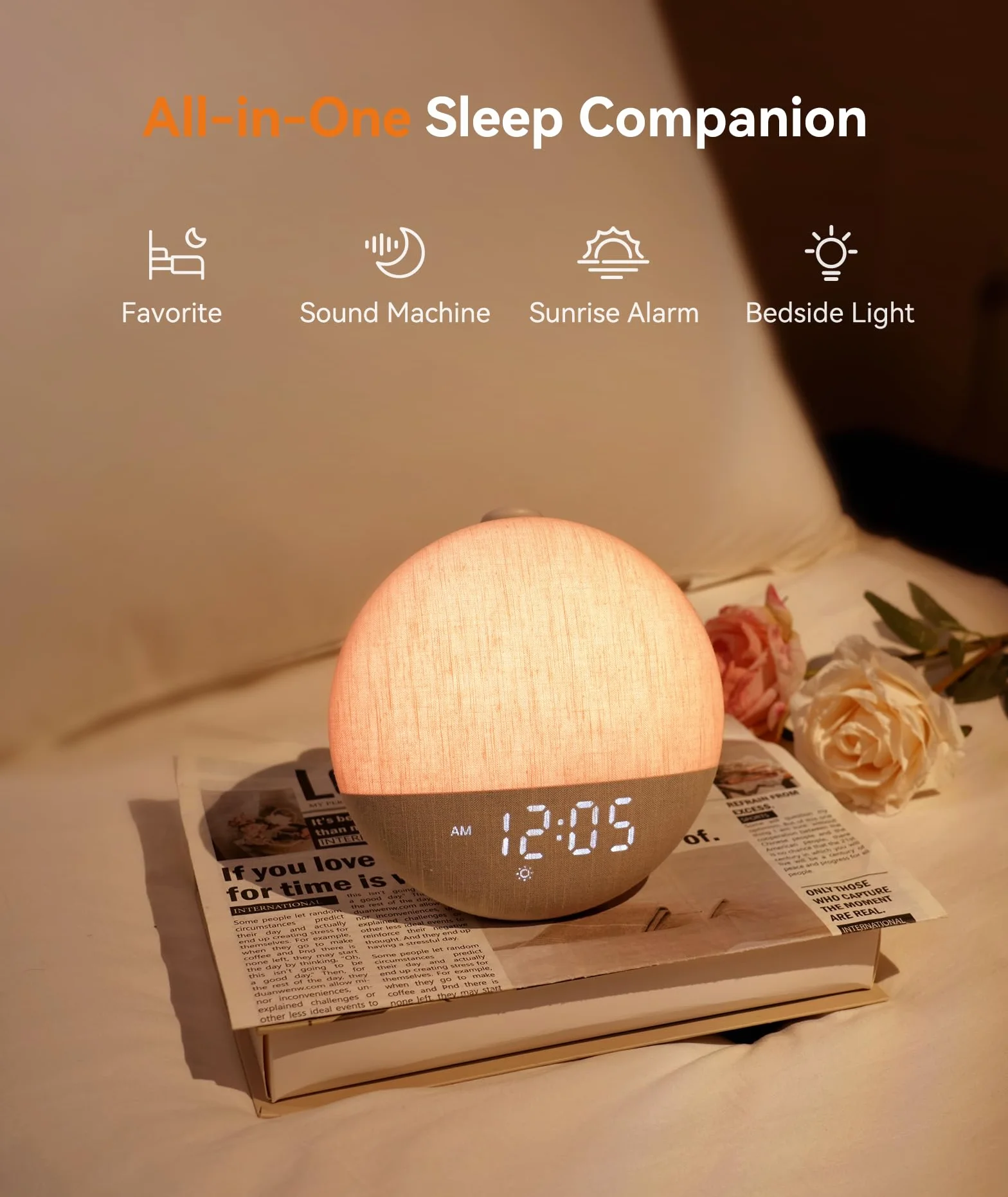 Dreamegg Sunrise Alarm Clock, Budzik o świcie, Maszyna Szum Biały 29 dźwięków, Ulubiony tryb, ściemniane światło i wyświetlacz, 32 tomy, 6 alarmów, 10 kolorów, Programator dla dzieci, Snooze