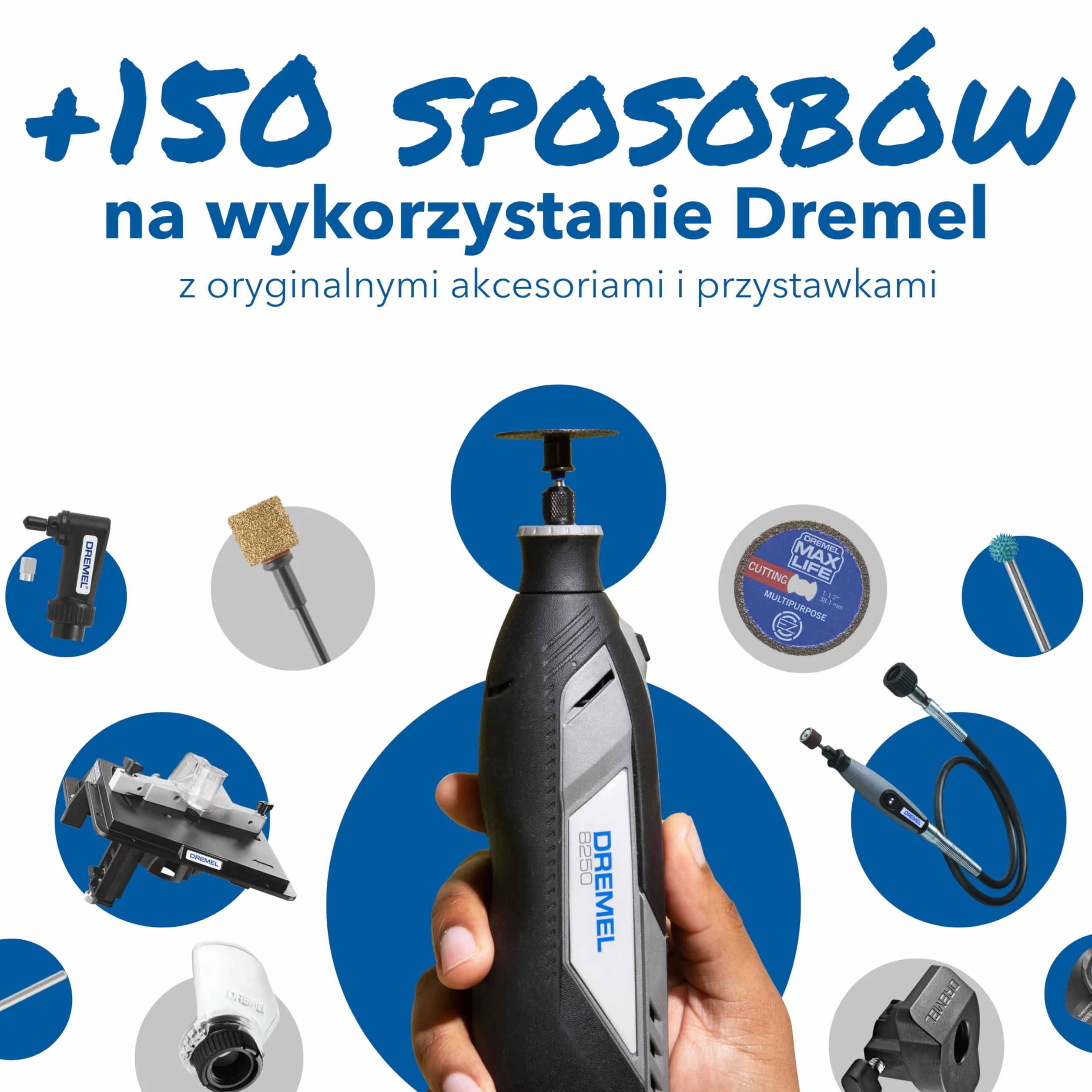 Dremel 8250 12V akumulatorowe narzędzie obrotowe 5000–30 000 obr./min Bezszczotkowe narzędzie wielofunkcyjne w zestawie z pudełkiem Dremel, 65 akcesoriami, 5 nasadkami
