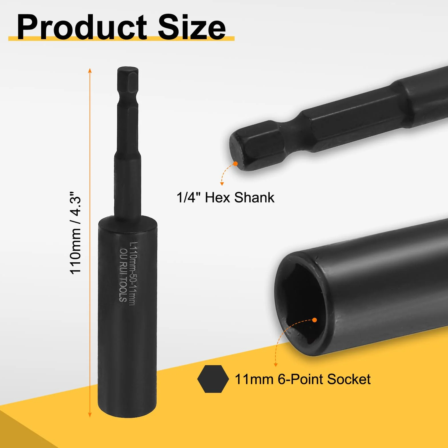 QUARKZMAN 11 mm 6-punktowy klucz nasadowy z trzpieniem sześciokątnym 1/4", długość 110 mm, końcówka wiertła, napędy do szybkiej wymiany Cr-V stalowy śrubokręt do naprawy
