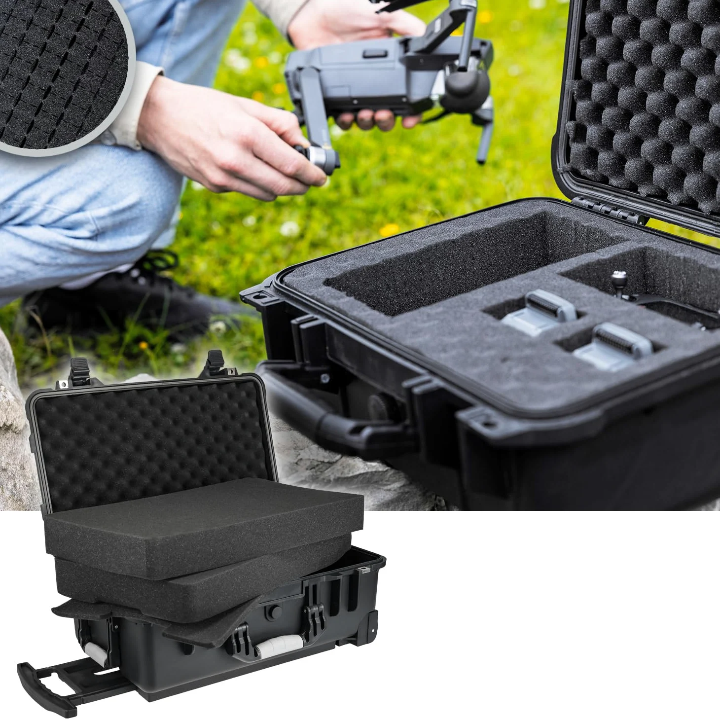 HMF Walizka Outdoorowa ODK400, Walizka na Zdjęcia z Pianką Rastrową, Czarny, 56 x 34.5 x 23 cm