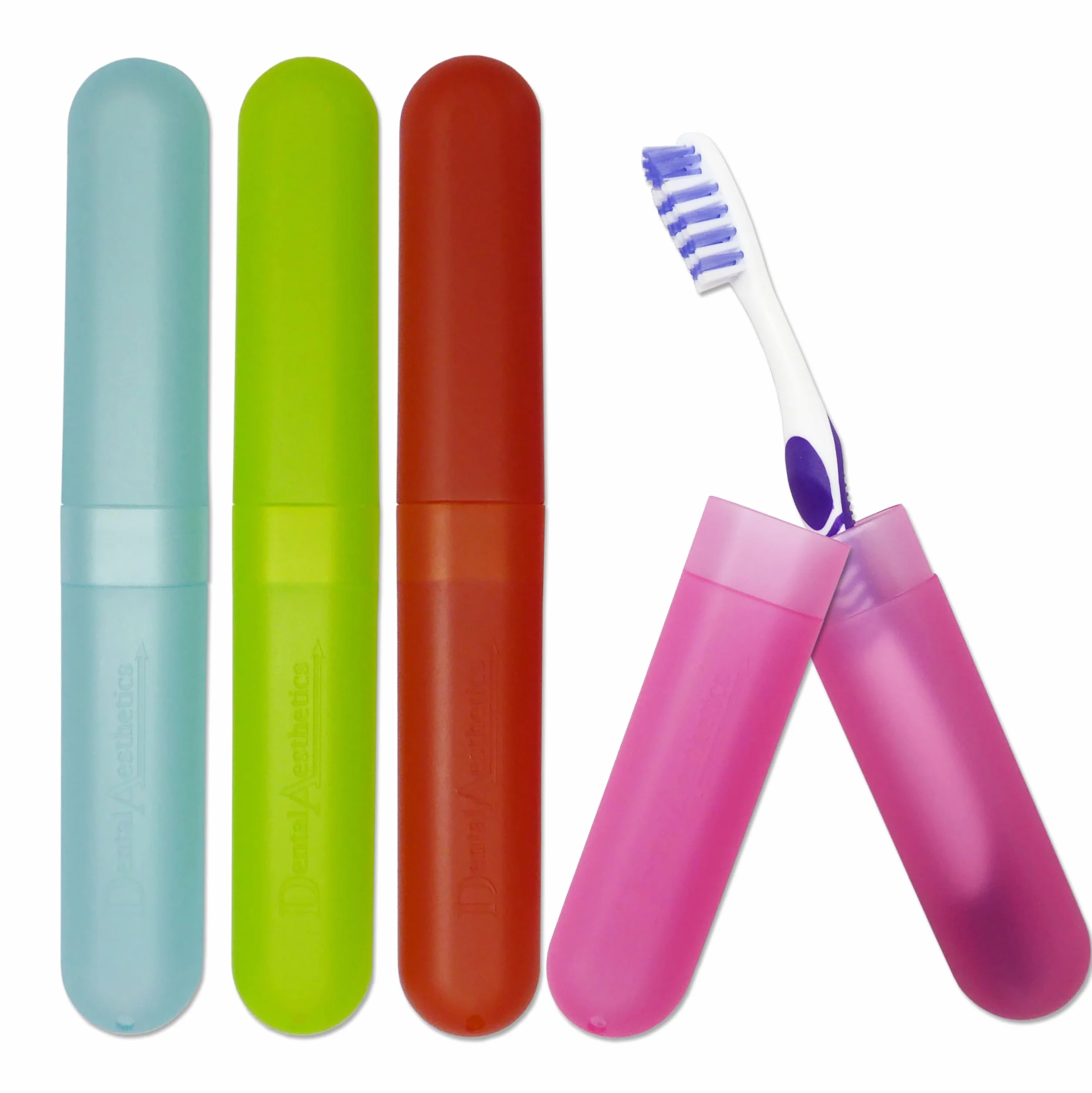 4 plastikowe etui na szczoteczkę podróżną, dzięki czemu szczoteczki do zębów są zawsze czyste na wakacjach, Solid (Opal) Colors, 4 sztuki (zestaw 1), Classic, Solidne (nieprzezroczyste) kolory, 4