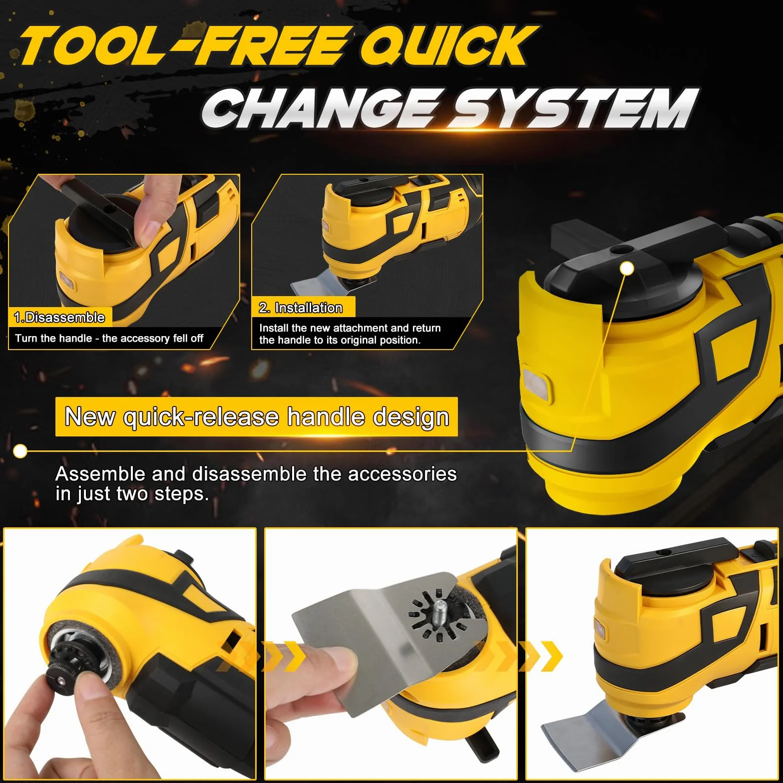 WingFly Wielofunkcyjne narzędzie akumulatorowe do Dewalt 18 V, 20 V | Oscylujące narzędzie wielofunkcyjne, 6 regulowanych prędkości (prędkość oscylacji 10000-20000 min¹ bez akumulatora)